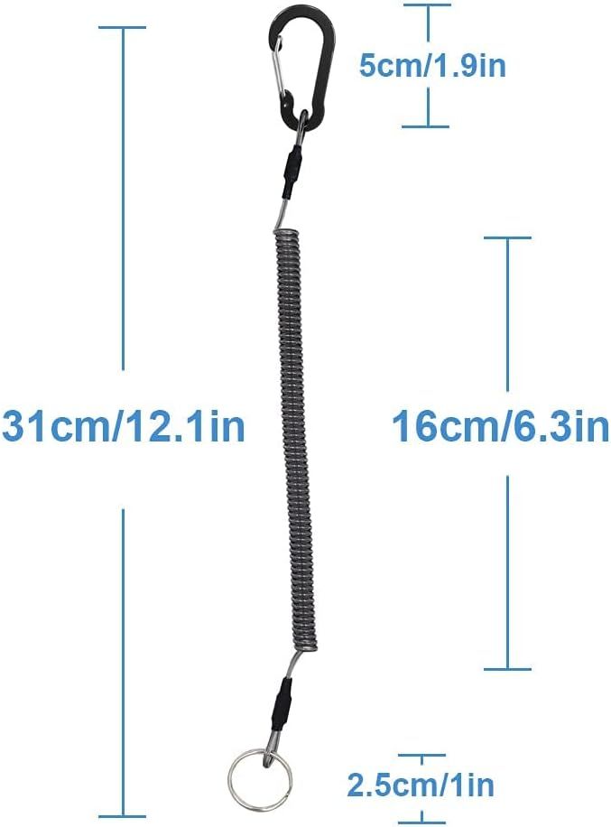 Stretchy Coiled Lanyards for Keys Kayak Fishing Equipment Pliers Tools, Black Blue Green Red Yellow Silver, 4/6pcs - Image 4