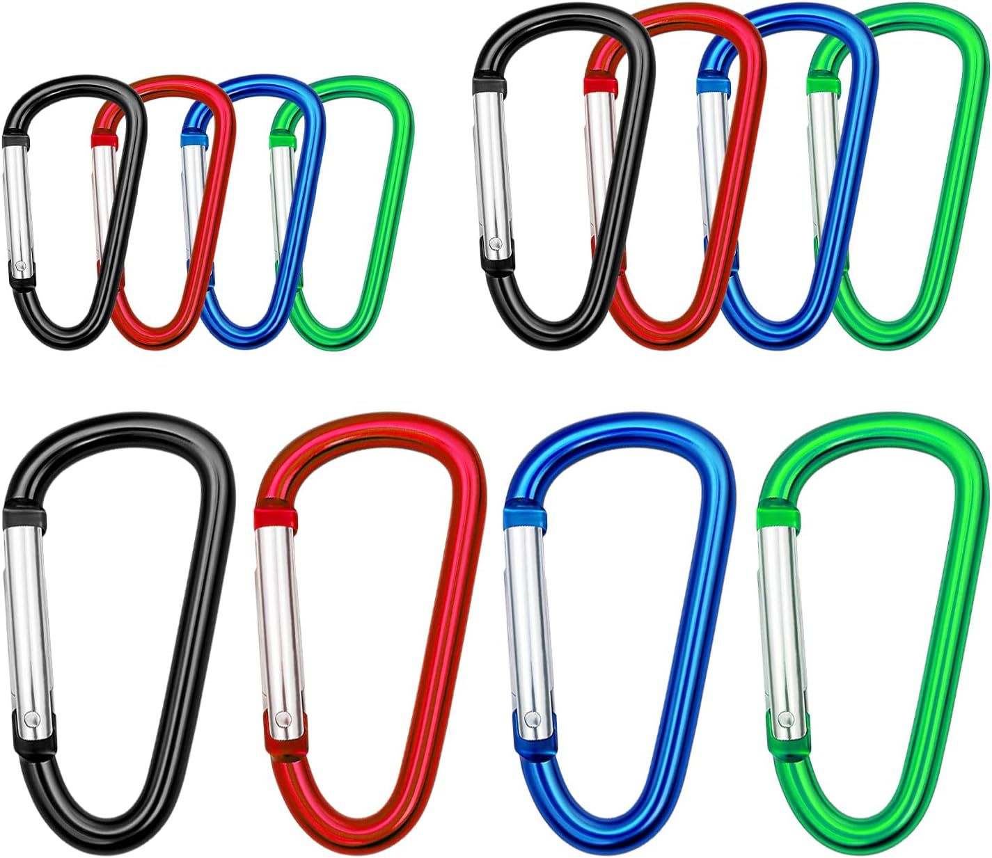 Carabiner Clip Multi Size Pack, Aluminum Carabiner Includes Small 2 Inch Carbineers, Medium 2.3