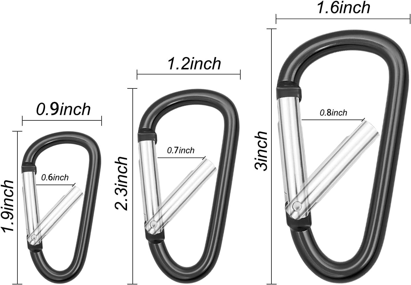 Carabiner Clip Multi Size Pack, Aluminum Carabiner Includes Small 2 Inch Carbineers, Medium 2.3