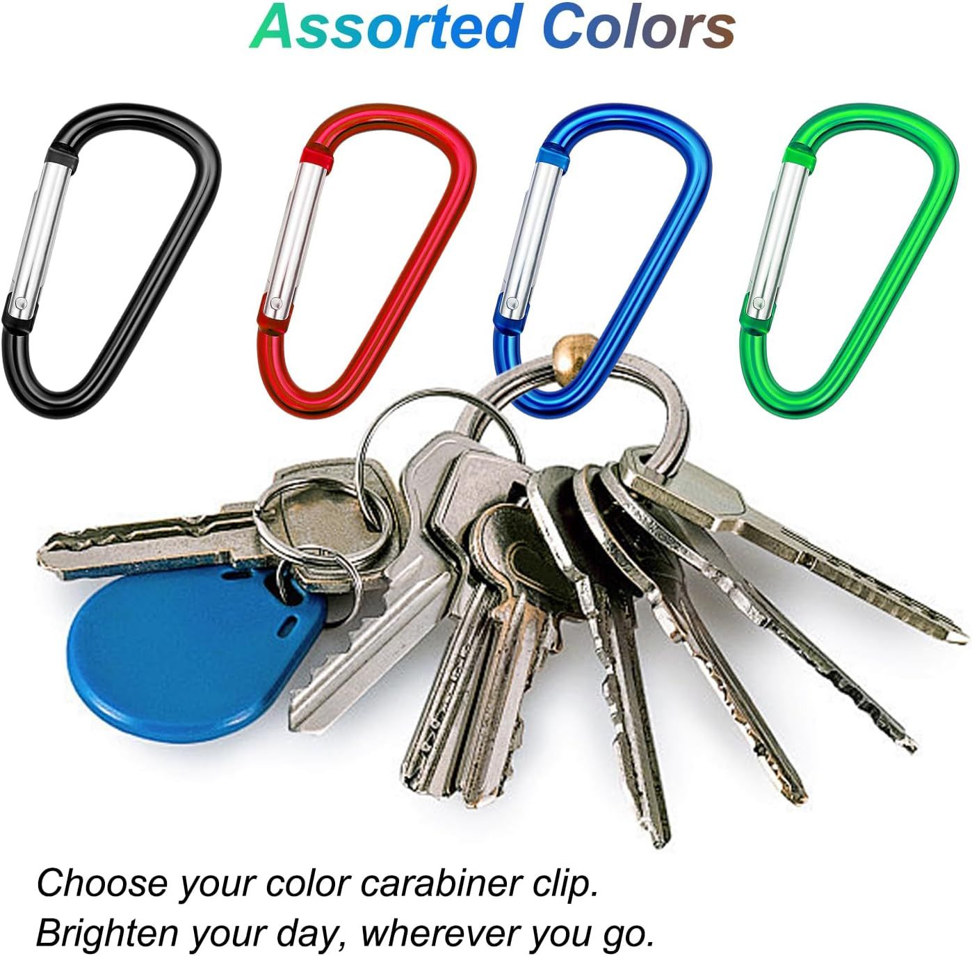 Carabiner Clip Multi Size Pack, Aluminum Carabiner Includes Small 2 Inch Carbineers, Medium 2.3