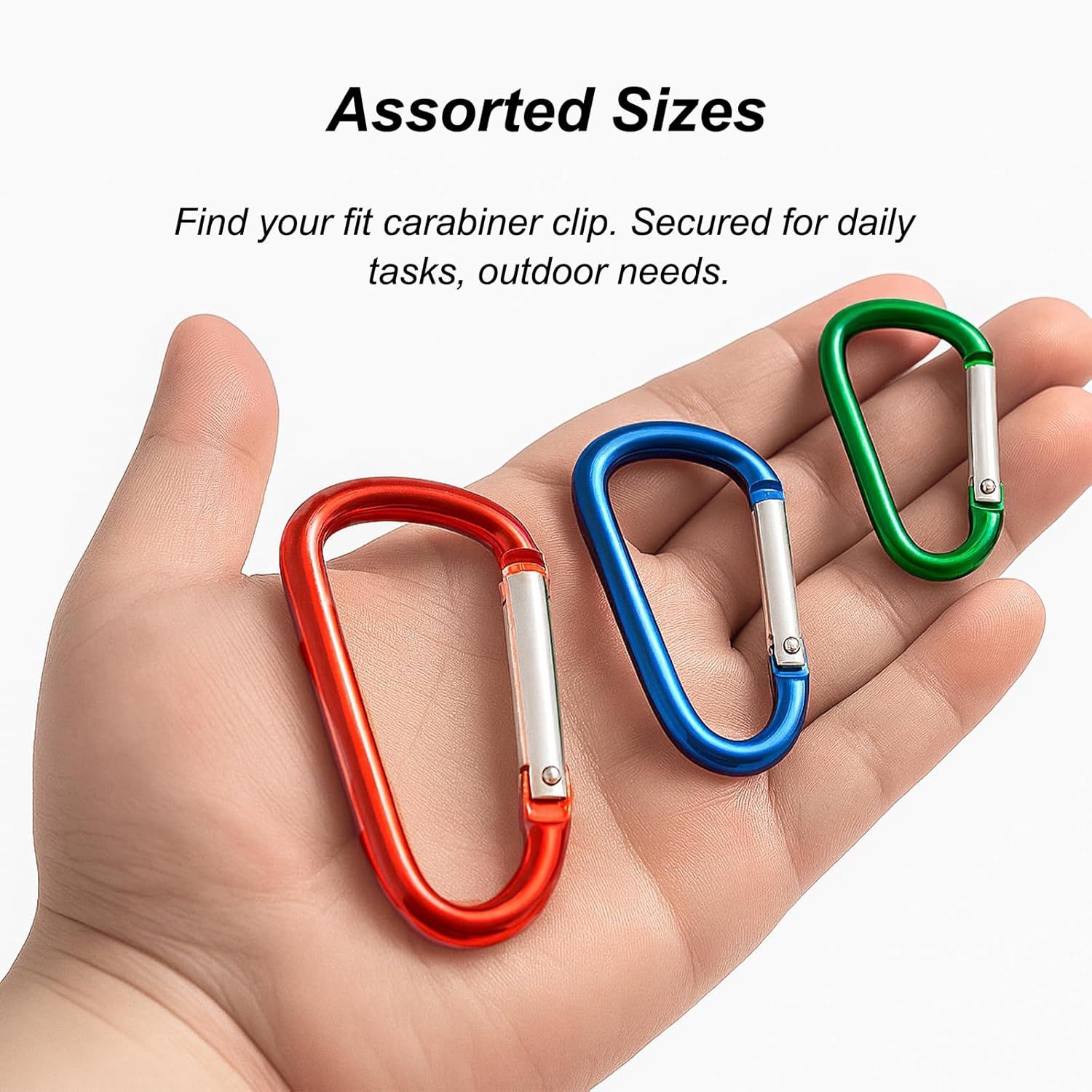 Carabiner Clip Multi Size Pack, Aluminum Carabiner Includes Small 2 Inch Carbineers, Medium 2.3