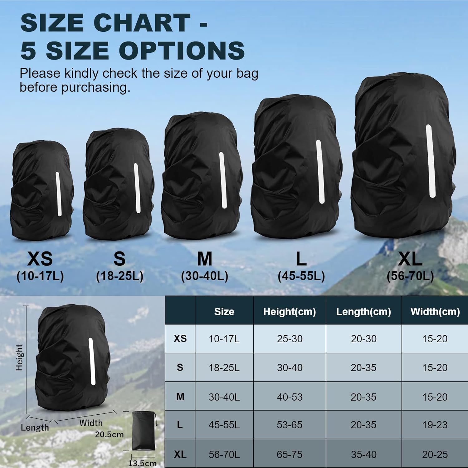 2 Pack Waterproof Rain Cover for Backpack, Reflective Rainproof Protector for Anti-Dust and Anti-Theft,M Size (for 30L-40L Backpack), 2 Pcs Black - Image 3