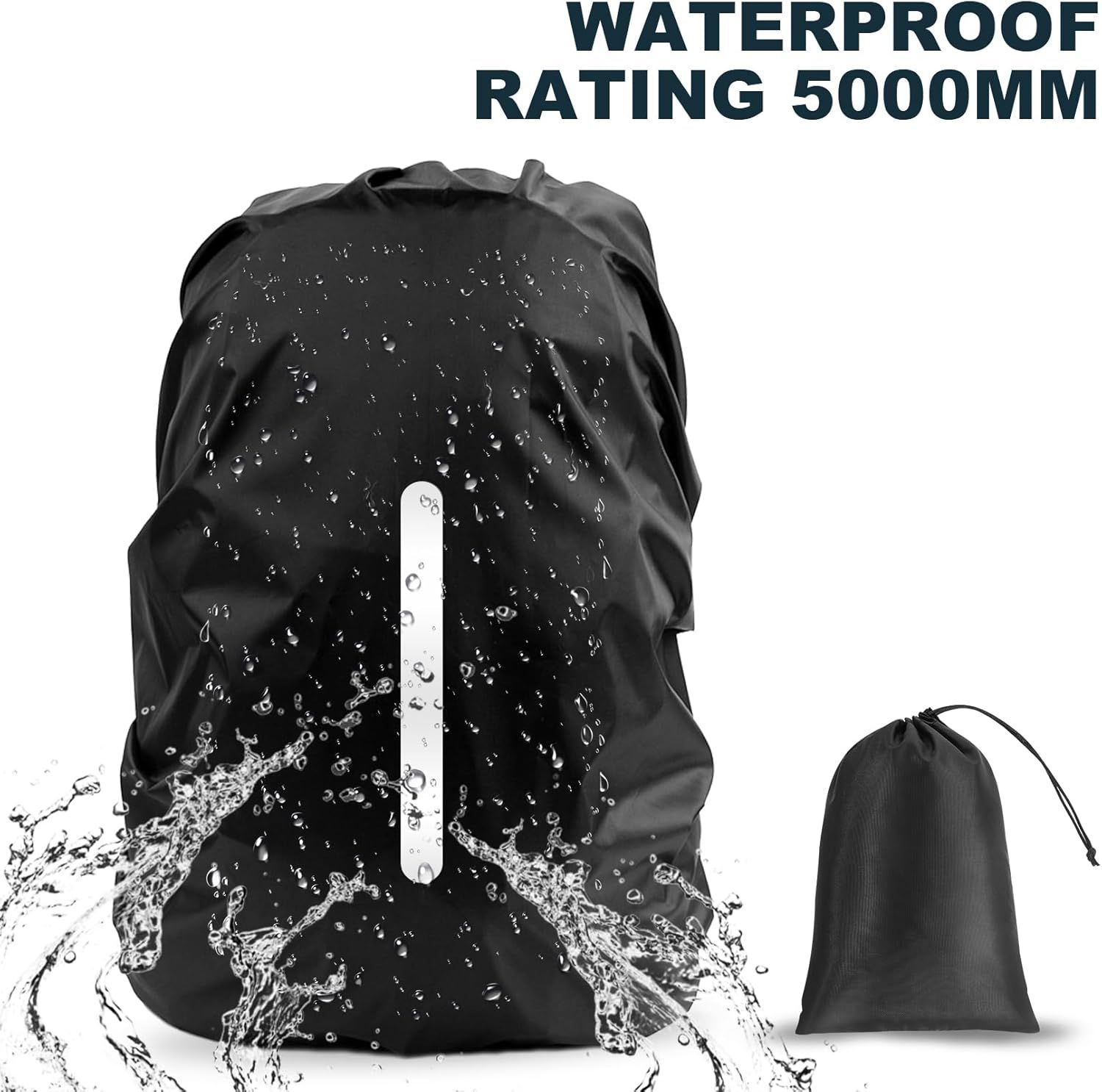2 Pack Waterproof Rain Cover for Backpack, Reflective Rainproof Protector for Anti-Dust and Anti-Theft,M Size (for 30L-40L Backpack), 2 Pcs Black - Image 4