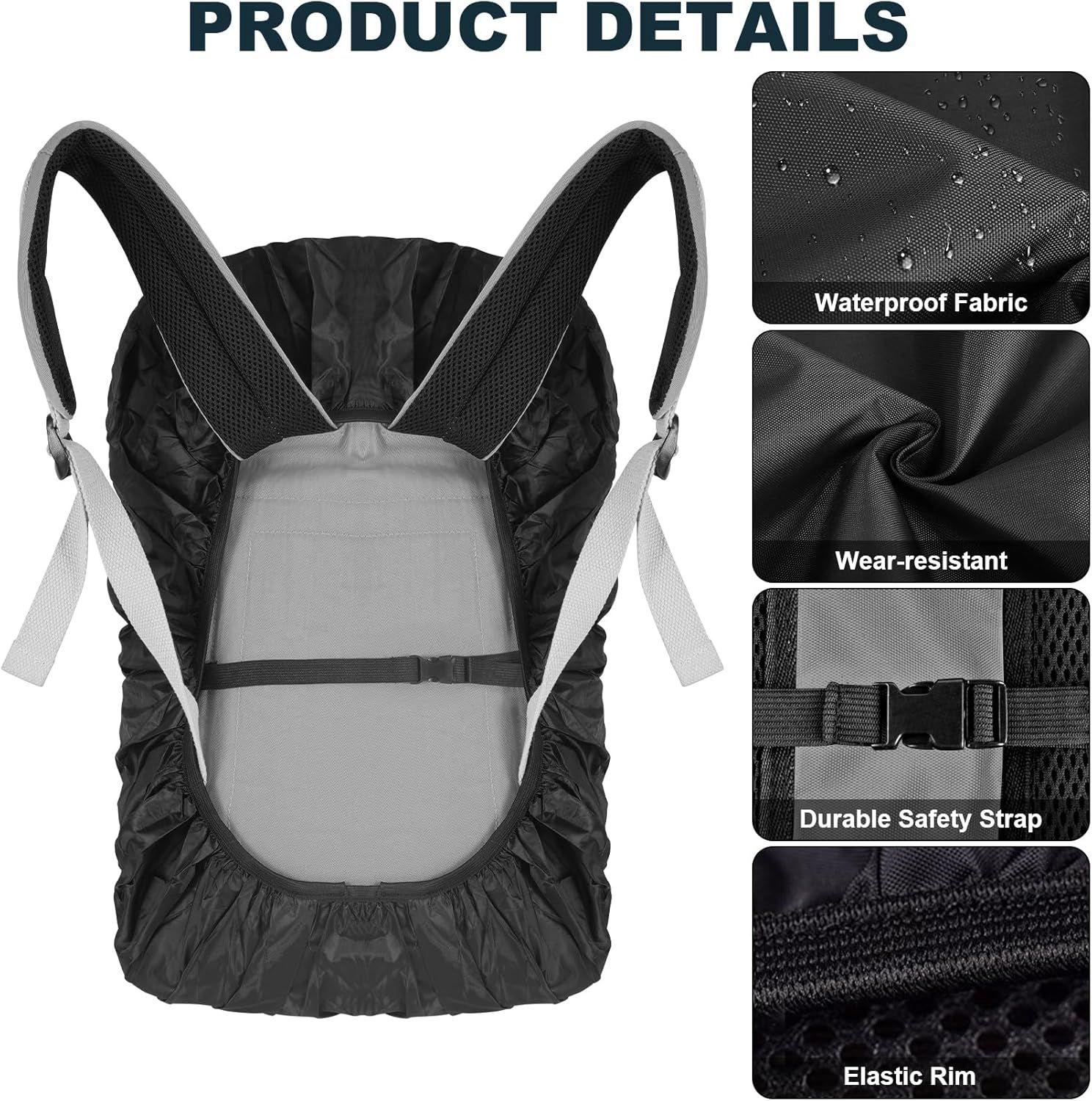 2 Pack Waterproof Rain Cover for Backpack, Reflective Rainproof Protector for Anti-Dust and Anti-Theft,M Size (for 30L-40L Backpack), 2 Pcs Black - Image 5