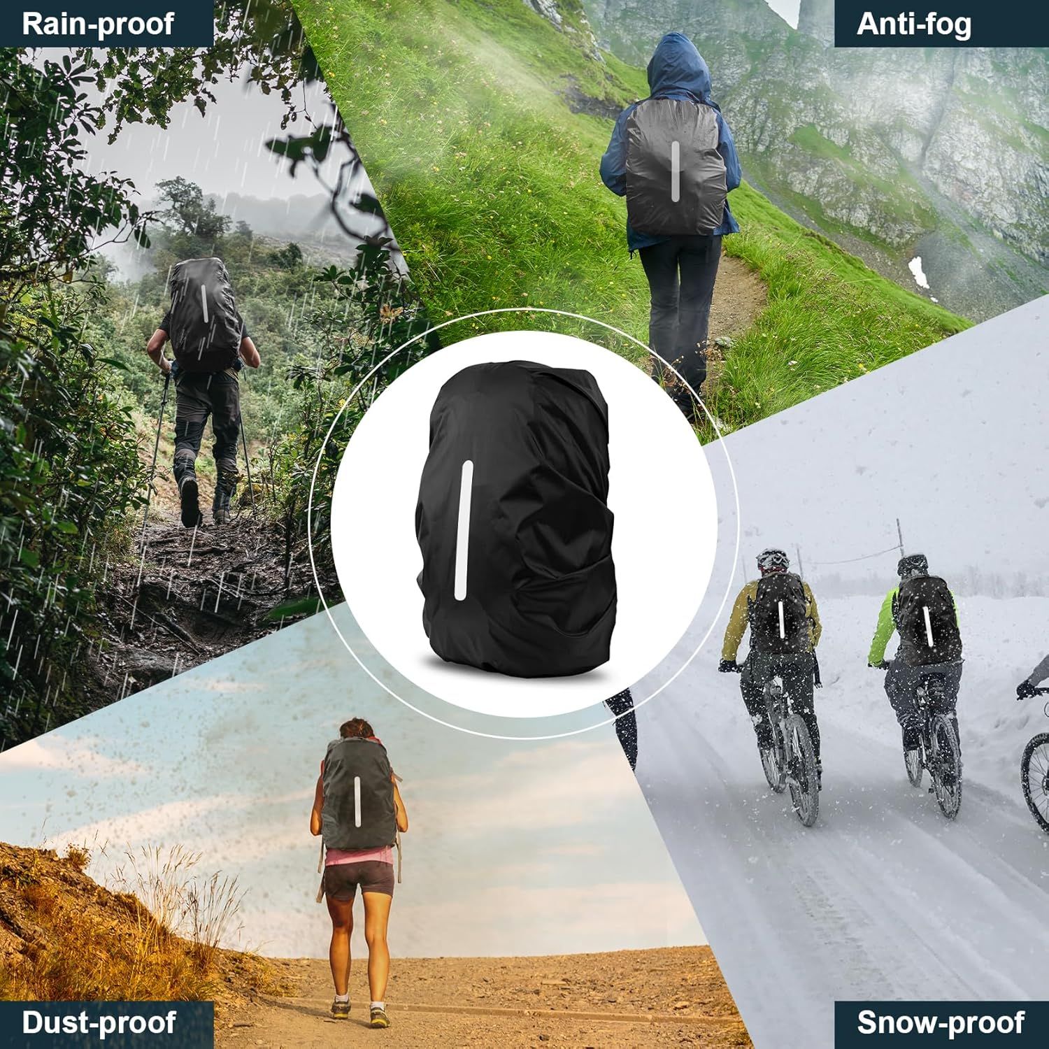 2 Pack Waterproof Rain Cover for Backpack, Reflective Rainproof Protector for Anti-Dust and Anti-Theft,M Size (for 30L-40L Backpack), 2 Pcs Black - Image 6