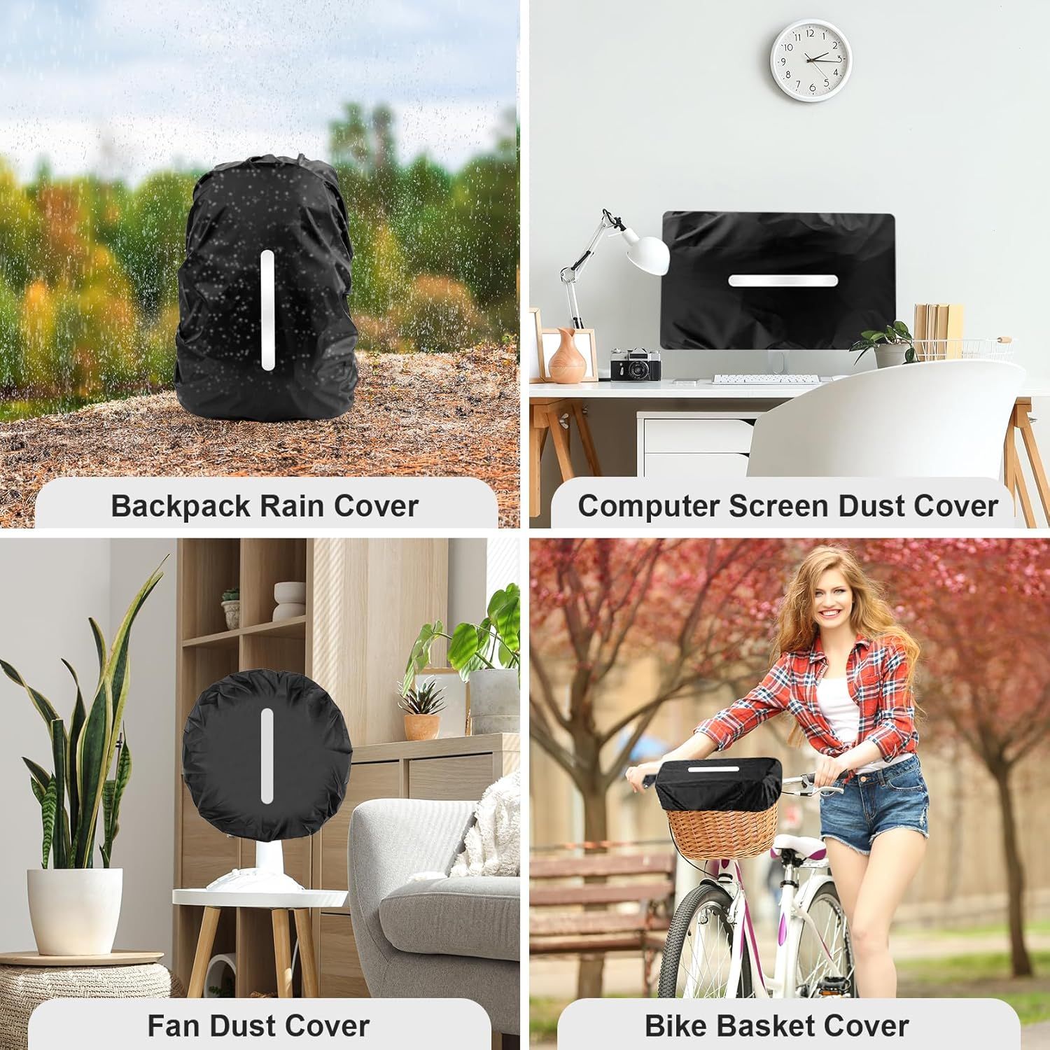 2 Pack Waterproof Rain Cover for Backpack, Reflective Rainproof Protector for Anti-Dust and Anti-Theft,M Size (for 30L-40L Backpack), 2 Pcs Black - Image 7