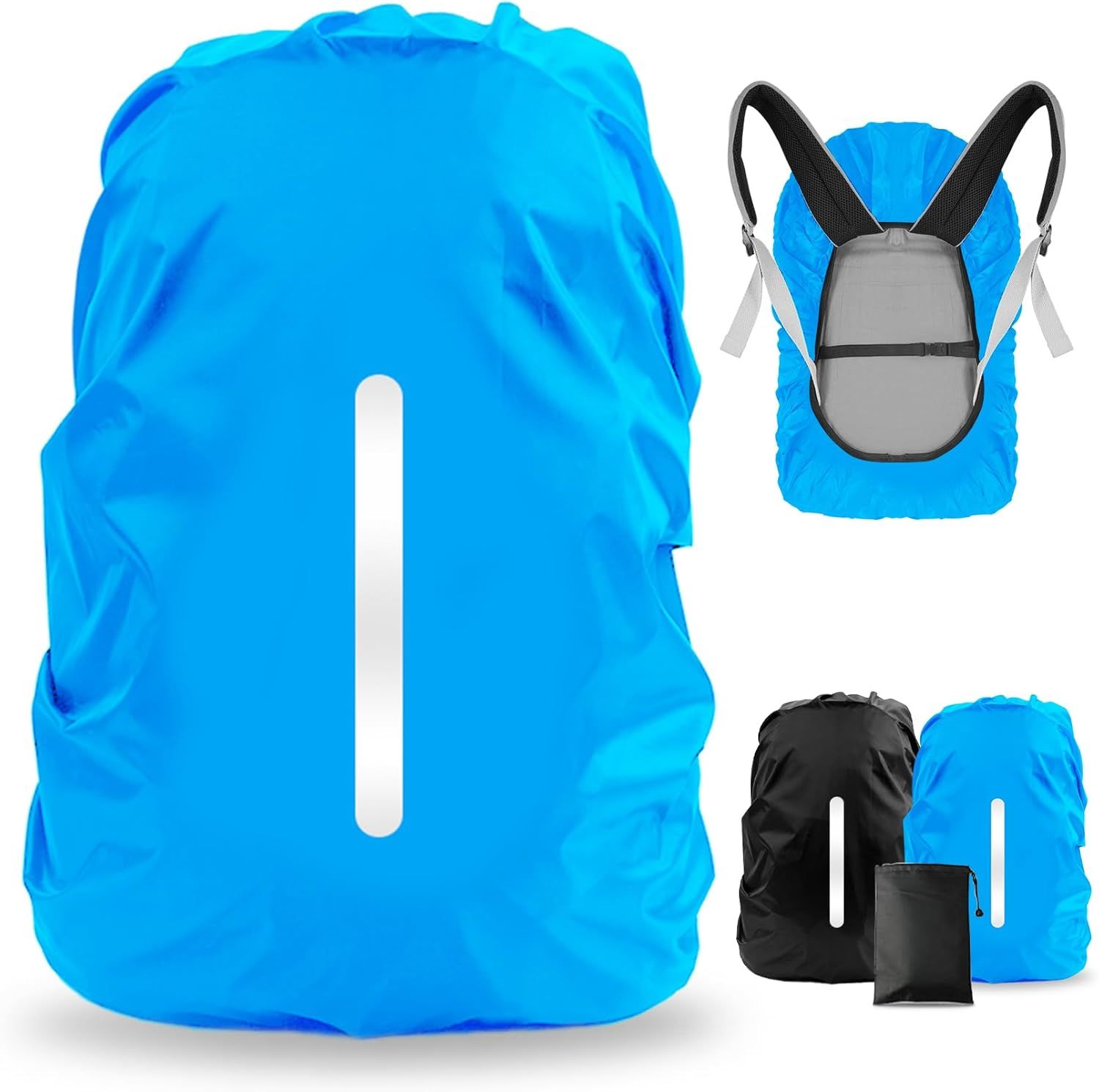 2pcs Waterproof Rain Cover for Backpack, Reflective Rainproof Protector for Anti-dust and Anti-Theft M 30L-40L Black - Image 1