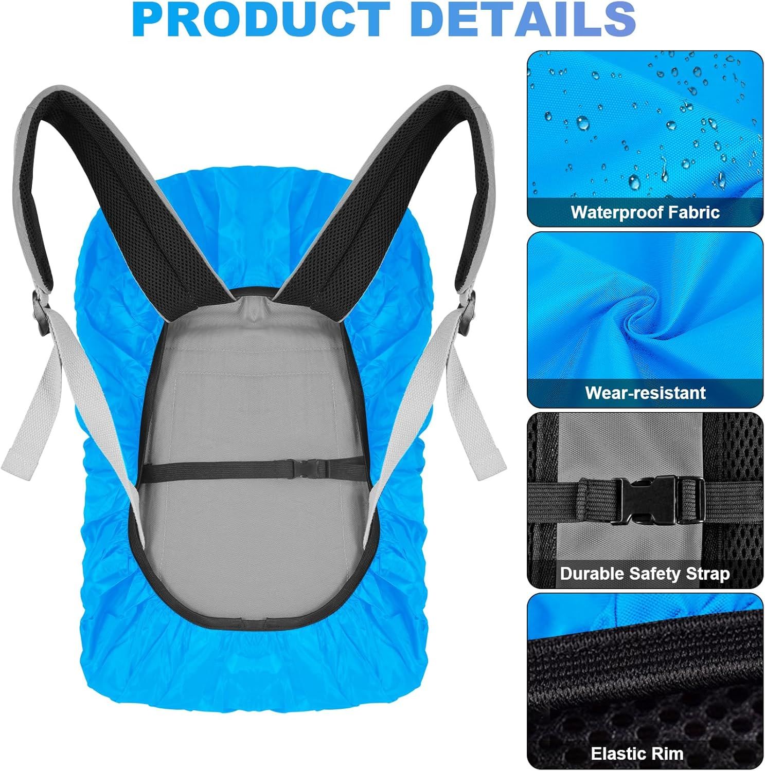 2pcs Waterproof Rain Cover for Backpack, Reflective Rainproof Protector for Anti-dust and Anti-Theft M 30L-40L Black - Image 3
