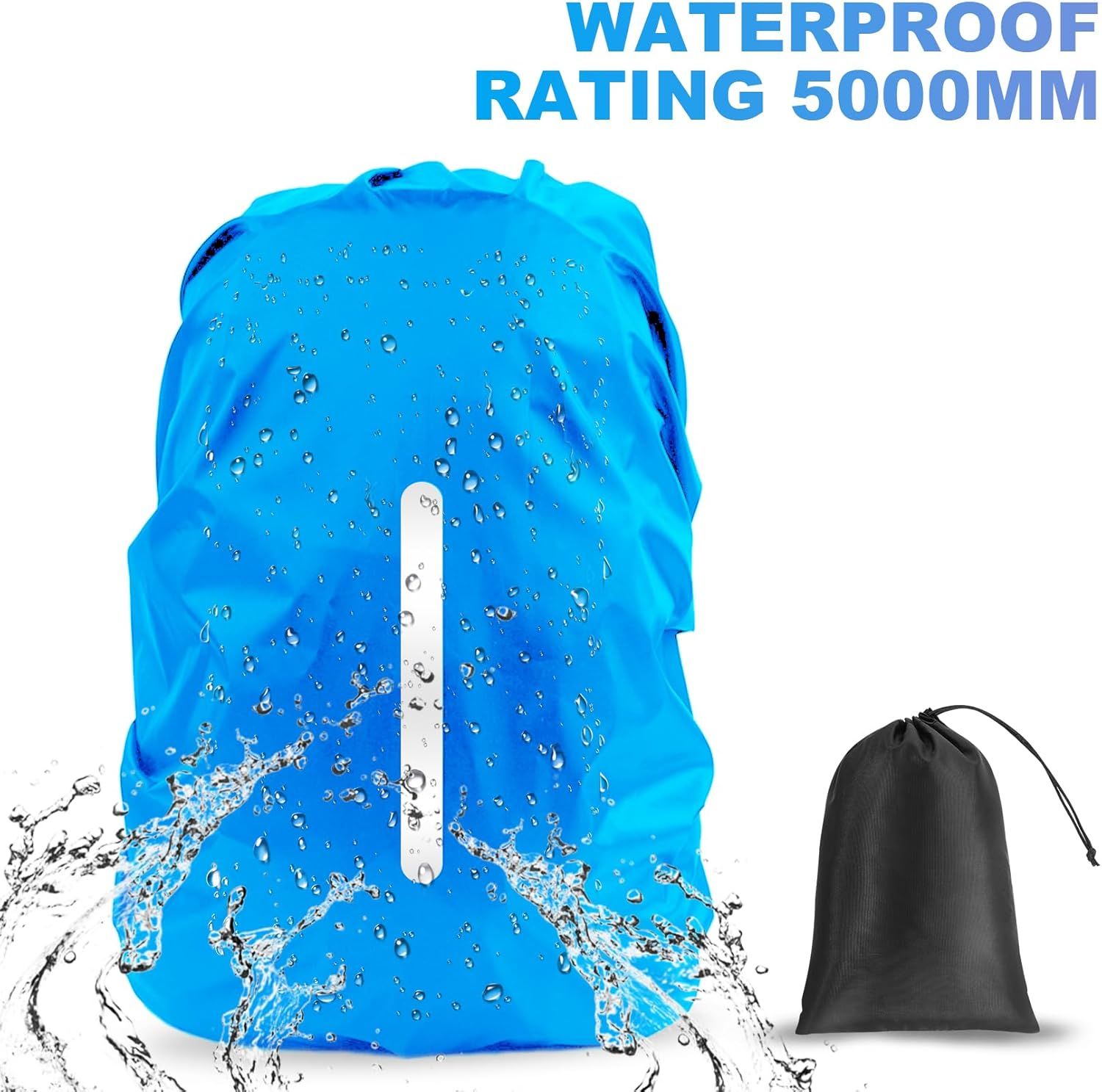 2pcs Waterproof Rain Cover for Backpack, Reflective Rainproof Protector for Anti-dust and Anti-Theft M 30L-40L Black - Image 4