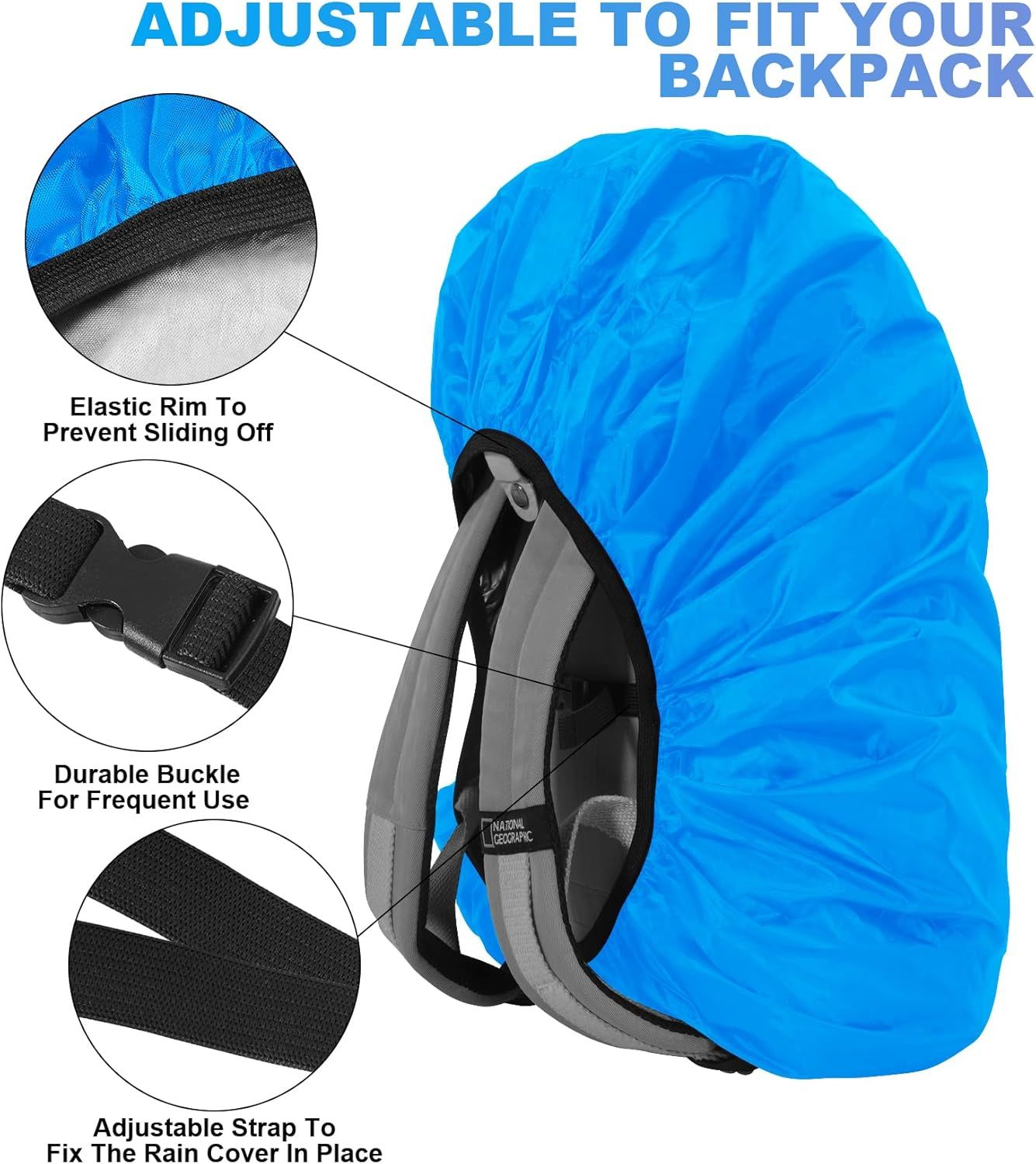 2pcs Waterproof Rain Cover for Backpack, Reflective Rainproof Protector for Anti-dust and Anti-Theft M 30L-40L Black - Image 5