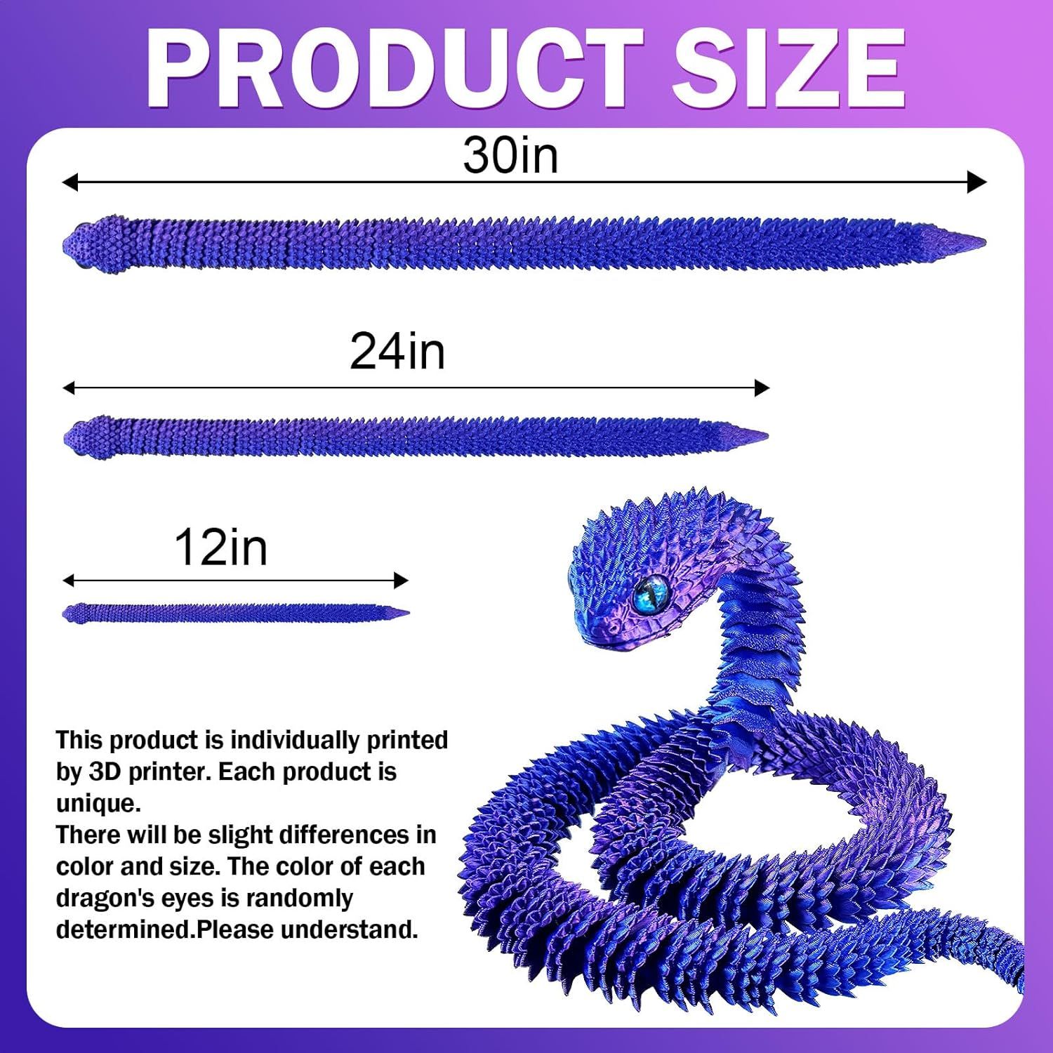 30 Inch 3D Printed Animals Snake, Surprise Mystery Fidget Anaconda Toy, Fake Python Statue with Realistic Eyes，3-D Print Articulated Viper Cobra Collectible for Home Office (LSZ) - Image 4