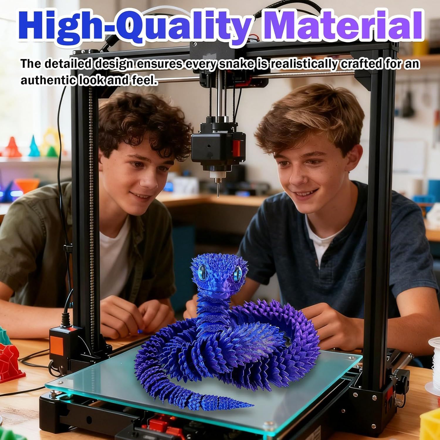 30 Inch 3D Printed Animals Snake, Surprise Mystery Fidget Anaconda Toy, Fake Python Statue with Realistic Eyes，3-D Print Articulated Viper Cobra Collectible for Home Office (LSZ) - Image 5