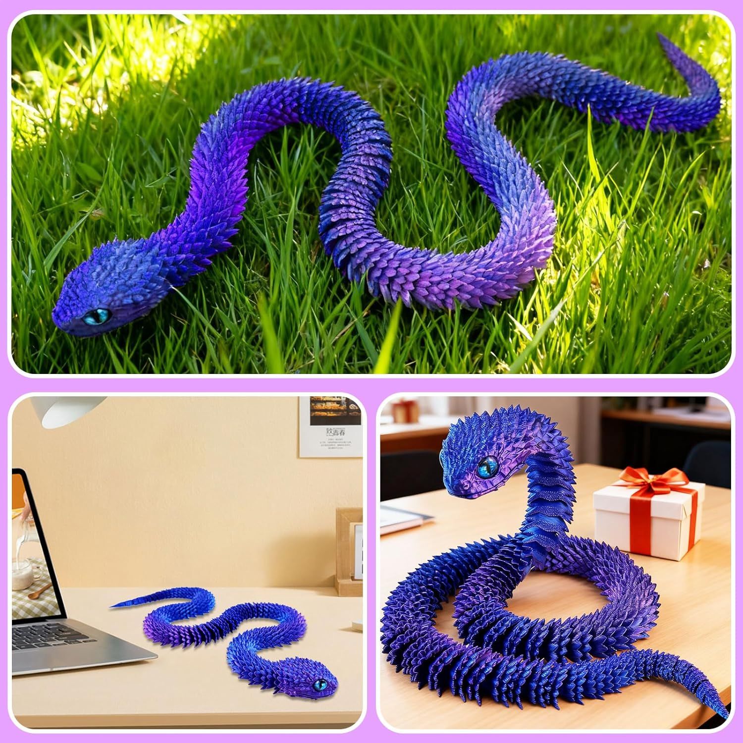 30 Inch 3D Printed Animals Snake, Surprise Mystery Fidget Anaconda Toy, Fake Python Statue with Realistic Eyes，3-D Print Articulated Viper Cobra Collectible for Home Office (LSZ) - Image 6