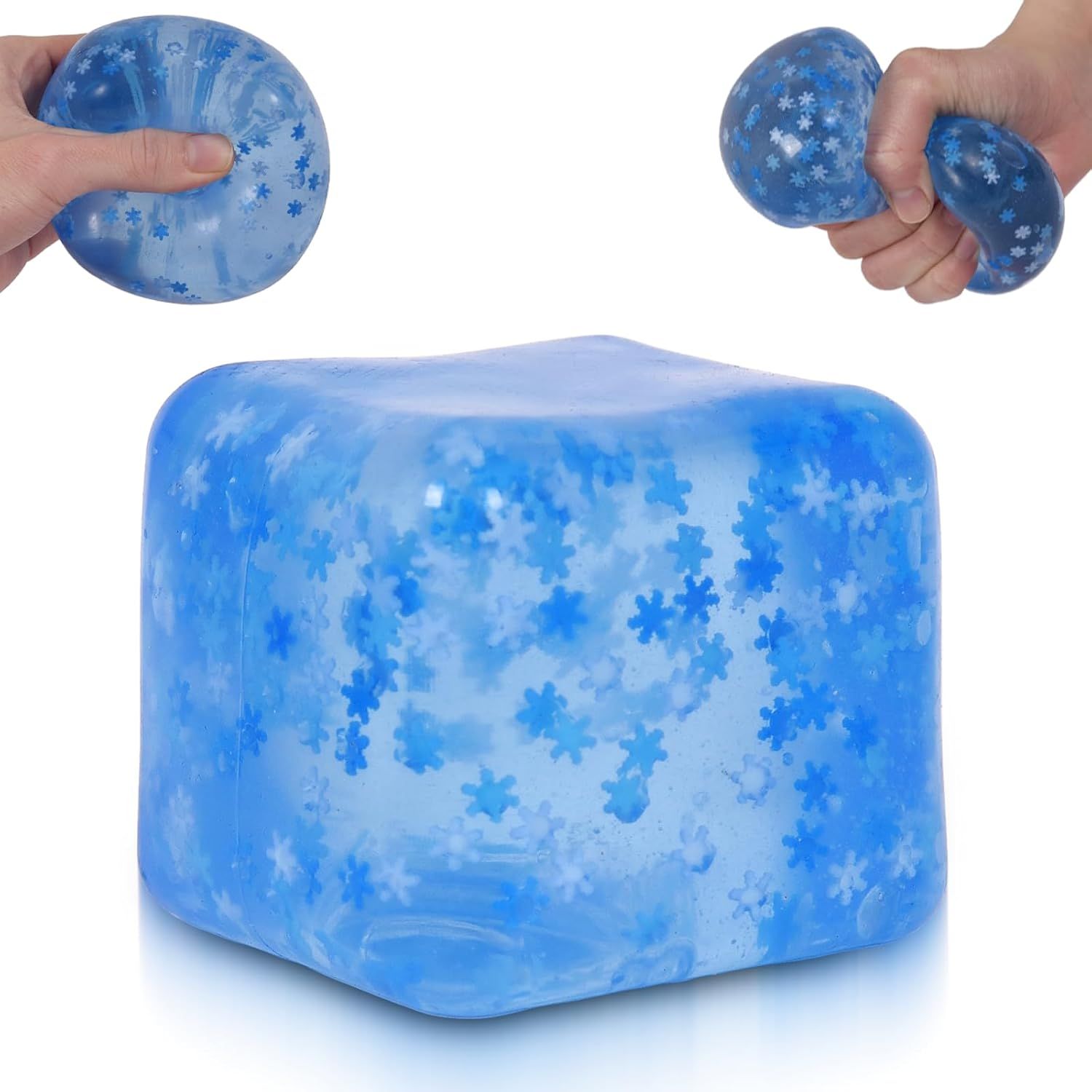 Snowflake Ice Cube Squishy Toy, Big Size 7cm Stress Relief Fidget Toys for Adults, Sensory Squishy Toys for Anxiety Relief and Focus, Soft Slow Rise Squeeze Toy for Stress (Blue) - Image 1