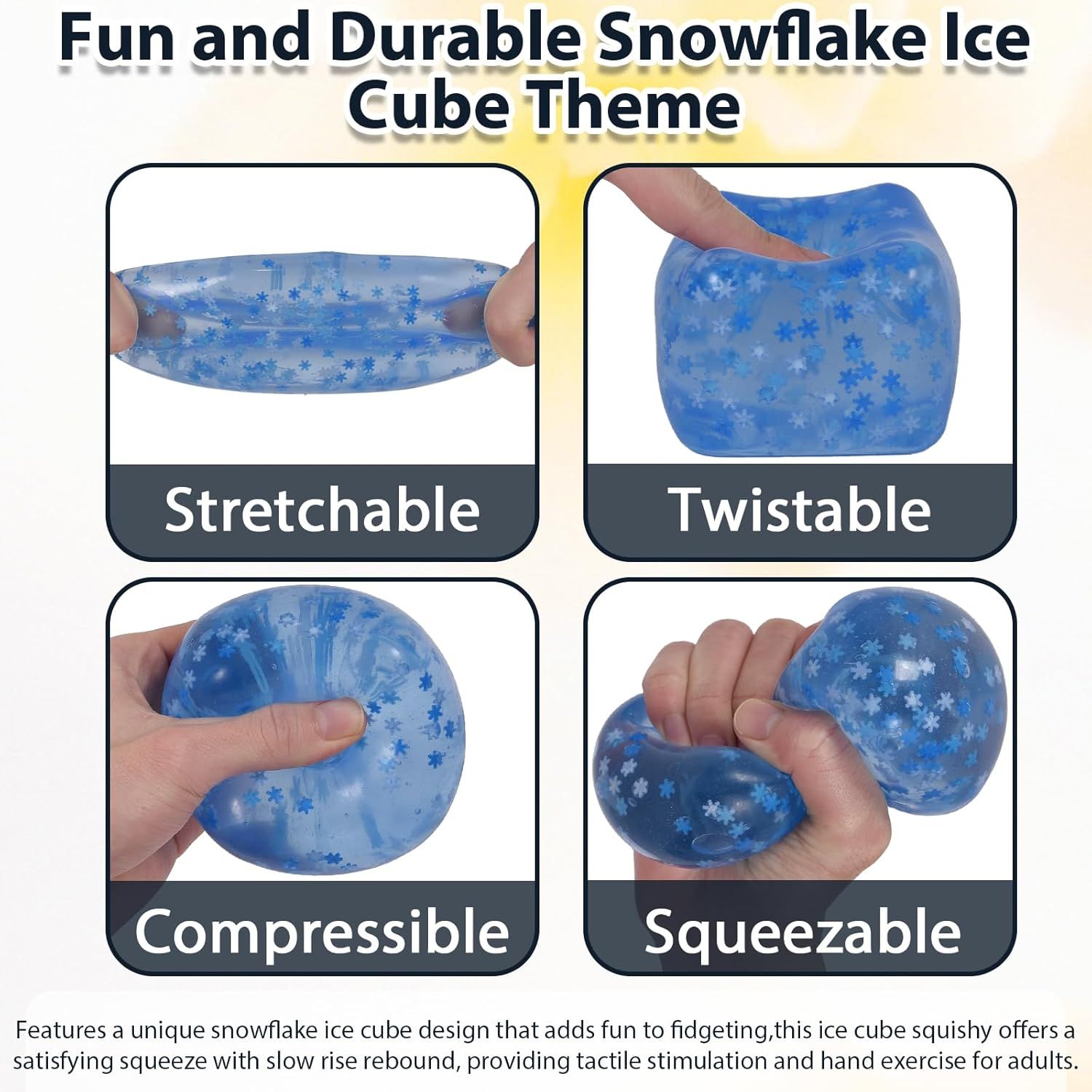 Snowflake Ice Cube Squishy Toy, Big Size 7cm Stress Relief Fidget Toys for Adults, Sensory Squishy Toys for Anxiety Relief and Focus, Soft Slow Rise Squeeze Toy for Stress (Blue) - Image 3