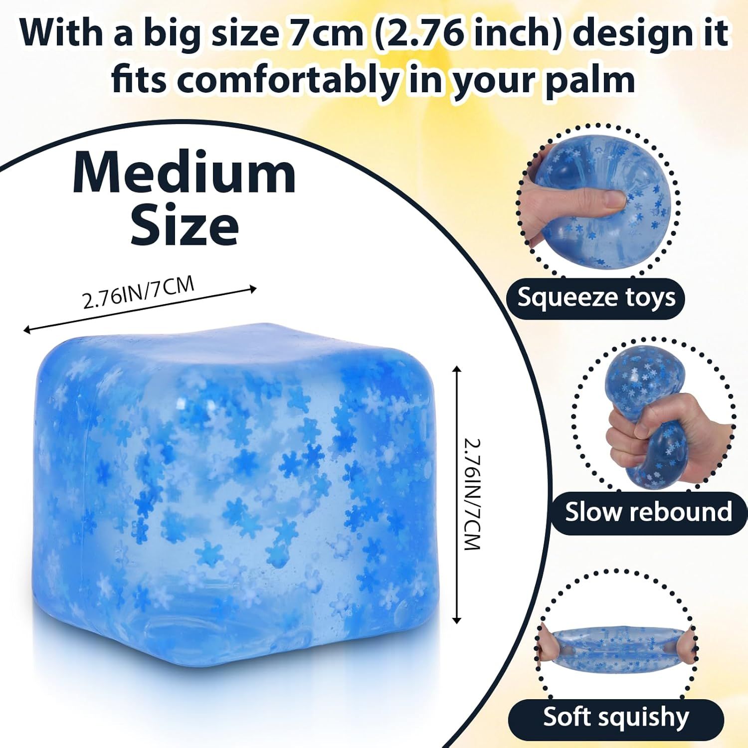 Snowflake Ice Cube Squishy Toy, Big Size 7cm Stress Relief Fidget Toys for Adults, Sensory Squishy Toys for Anxiety Relief and Focus, Soft Slow Rise Squeeze Toy for Stress (Blue) - Image 5