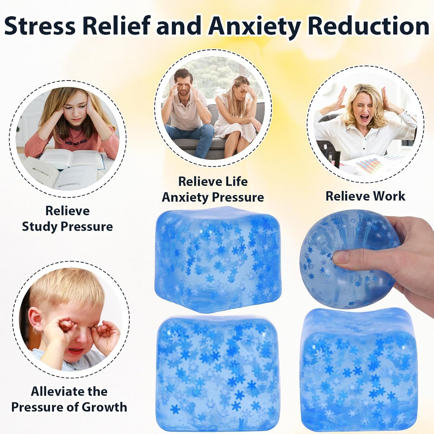 Snowflake Ice Cube Squishy Toy, Big Size 7cm Stress Relief Fidget Toys for Adults, Sensory Squishy Toys for Anxiety Relief and Focus, Soft Slow Rise Squeeze Toy for Stress (Blue) - Image 6