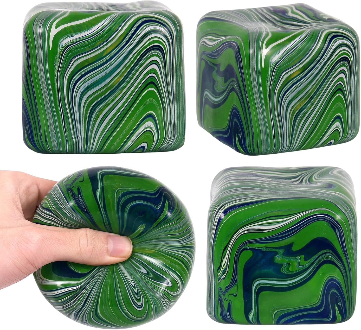 Large Veined Ice Cube Squishy Toy, 7cm (2.76 Inch) Big Stress Cube, Soft Sensory Fidget Toy for Anxiety Relief and Focus for Youth Adults, Squishy Ball (Green) - Image 8