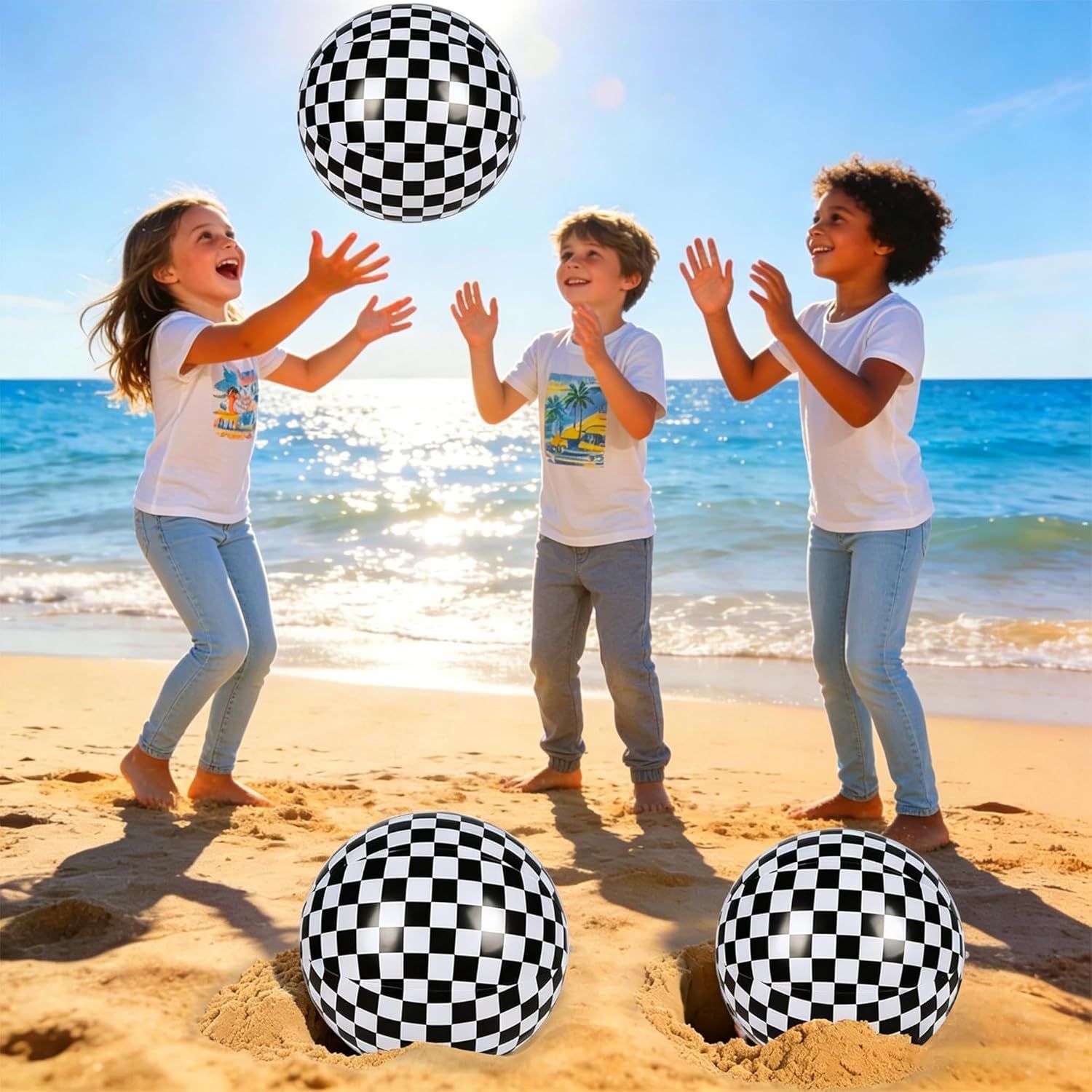 12 Pack 12 Inch Black and White Beach Balls, Checkered Flag Themed Inflatable Beach Ball Bulk Race Car Party Favors, Birthday Party Supplies for Summer Pool Party Decoration - Image 3