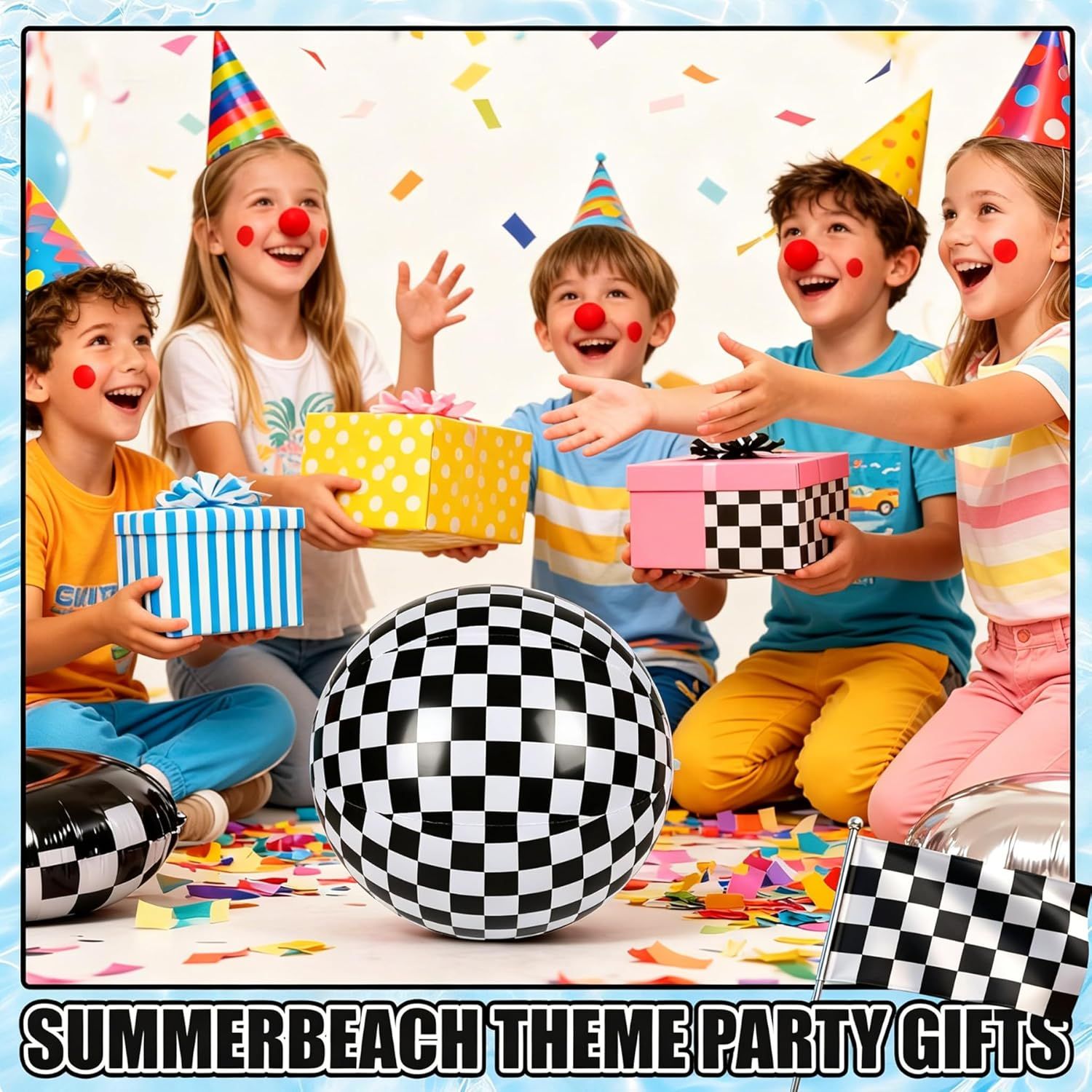 12 Pack 12 Inch Black and White Beach Balls, Checkered Flag Themed Inflatable Beach Ball Bulk Race Car Party Favors, Birthday Party Supplies for Summer Pool Party Decoration - Image 4