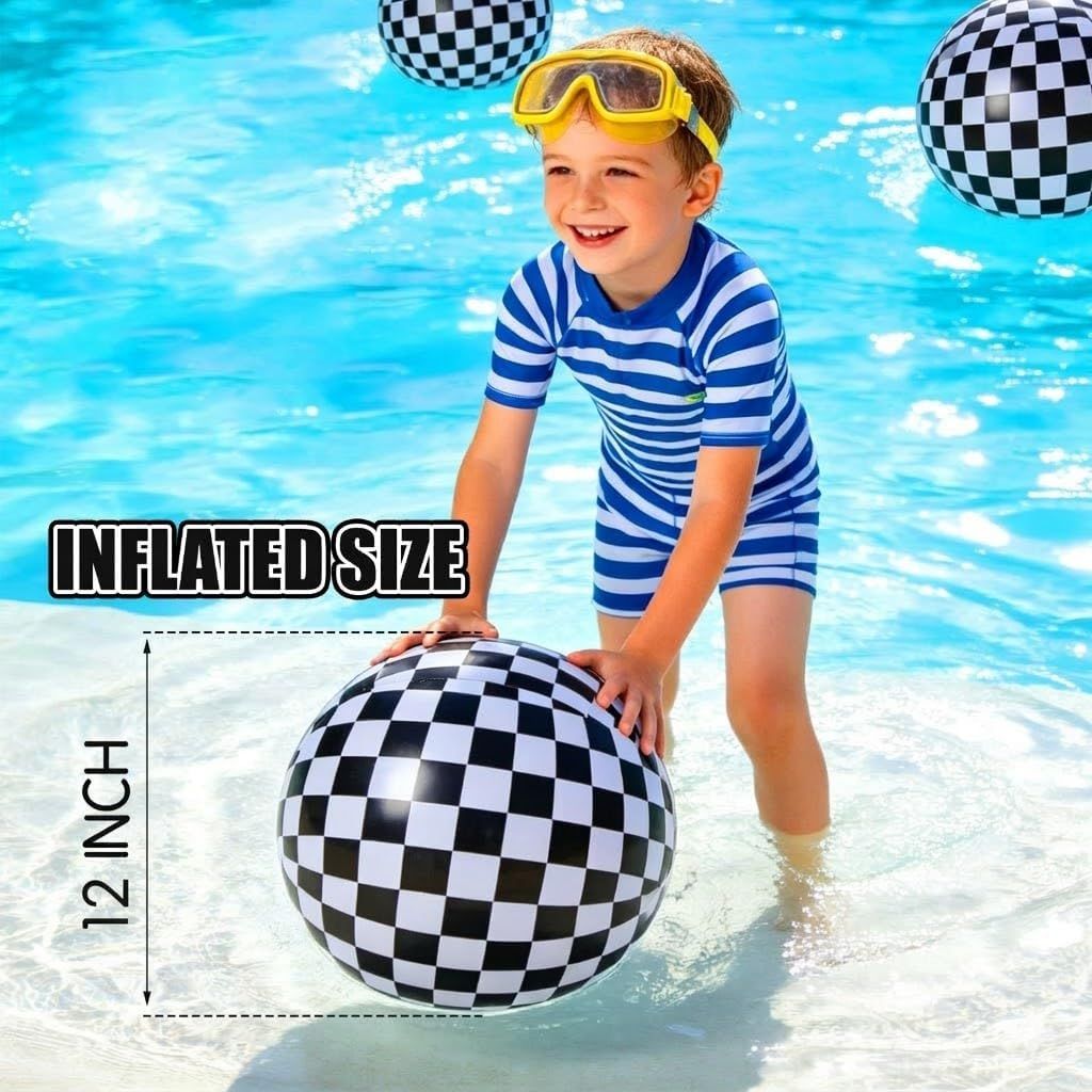 12 Pack 12 Inch Black and White Beach Balls, Checkered Flag Themed Inflatable Beach Ball Bulk Race Car Party Favors, Birthday Party Supplies for Summer Pool Party Decoration - Image 7