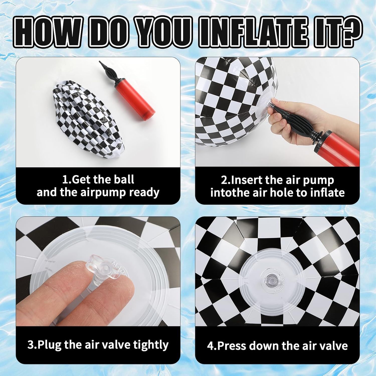 12 Pack 12 Inch Black and White Beach Balls, Checkered Flag Themed Inflatable Beach Ball Bulk Race Car Party Favors, Birthday Party Supplies for Summer Pool Party Decoration - Image 8