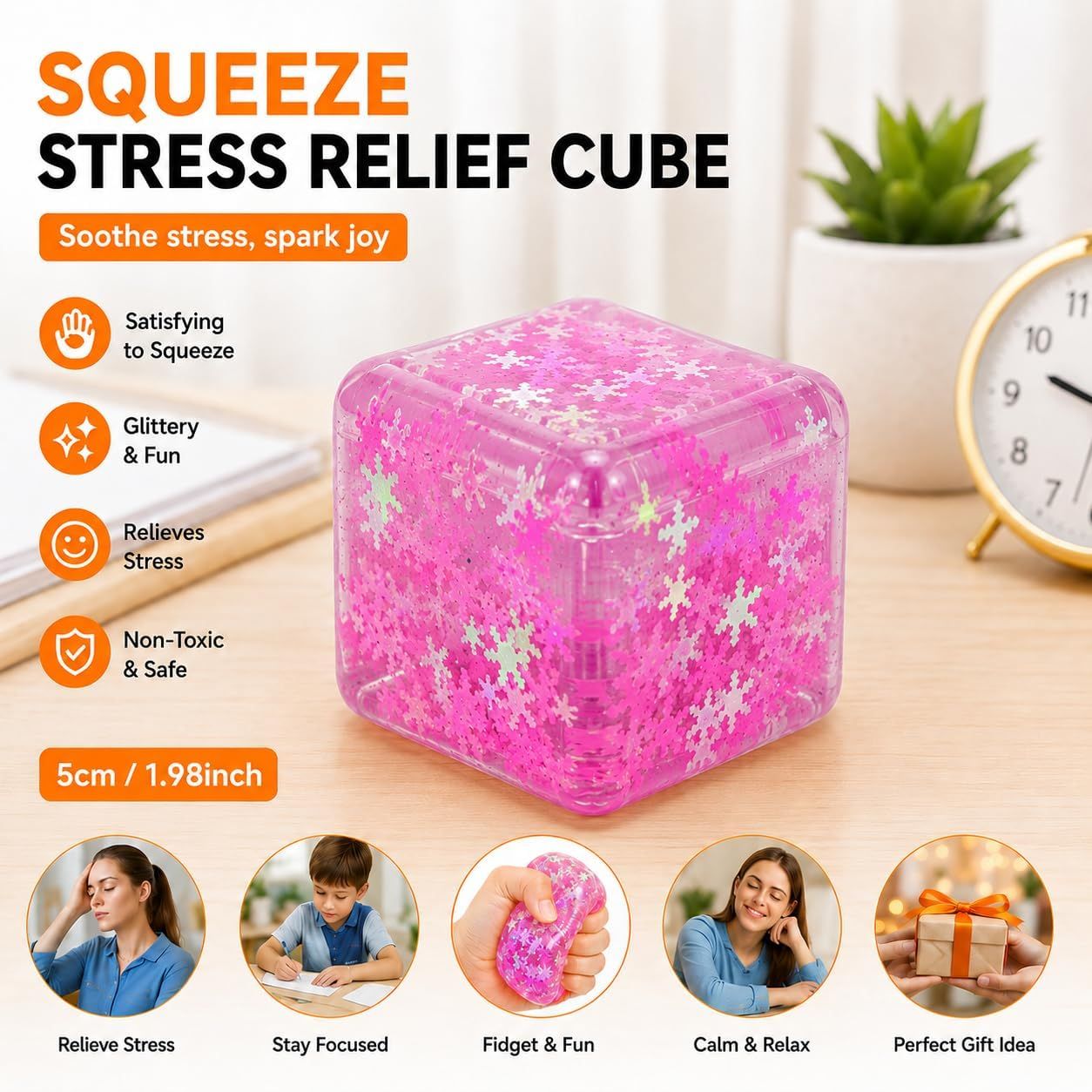 Ice Cube Squeeze Toy, Stress-Relief Sensory Toy, Slow Rebound Squeeze Cube, Suitable for Children and Adults, 1.98 Inch Snowflake Crushed Ice (Purple) - Image 3