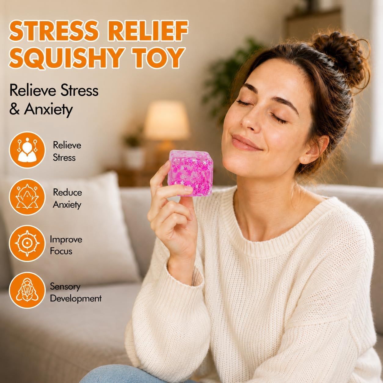 Ice Cube Squeeze Toy, Stress-Relief Sensory Toy, Slow Rebound Squeeze Cube, Suitable for Children and Adults, 1.98 Inch Snowflake Crushed Ice (Purple) - Image 6