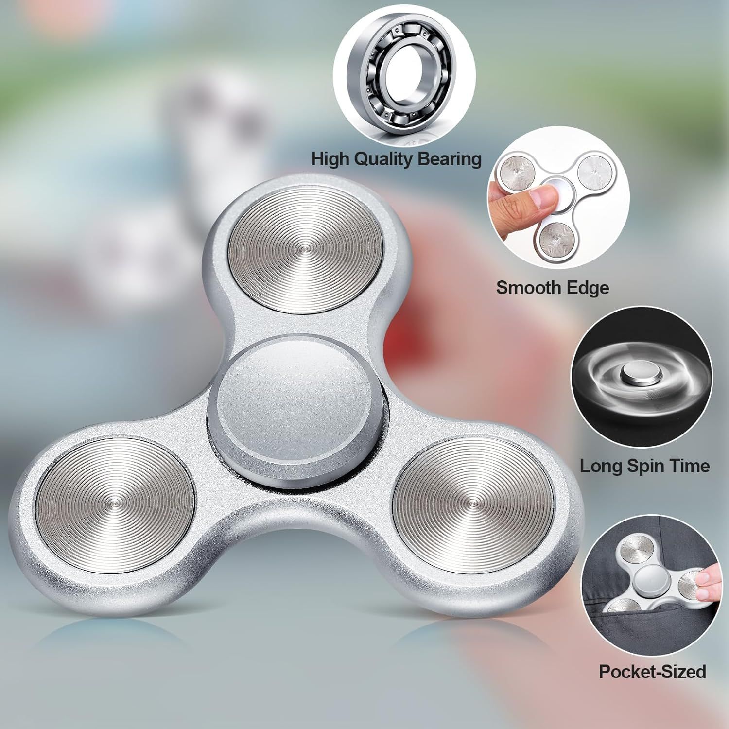 Fidget Spinner for Adults, Ultra Durable Metal Silent Fidget Spinners, Sensory Fidget Toys with Stainless Steel Bearings, ADHD Autism Anxiety Stress Relief, Goodie Bag Stuffers Gifts for Adults - Image 3