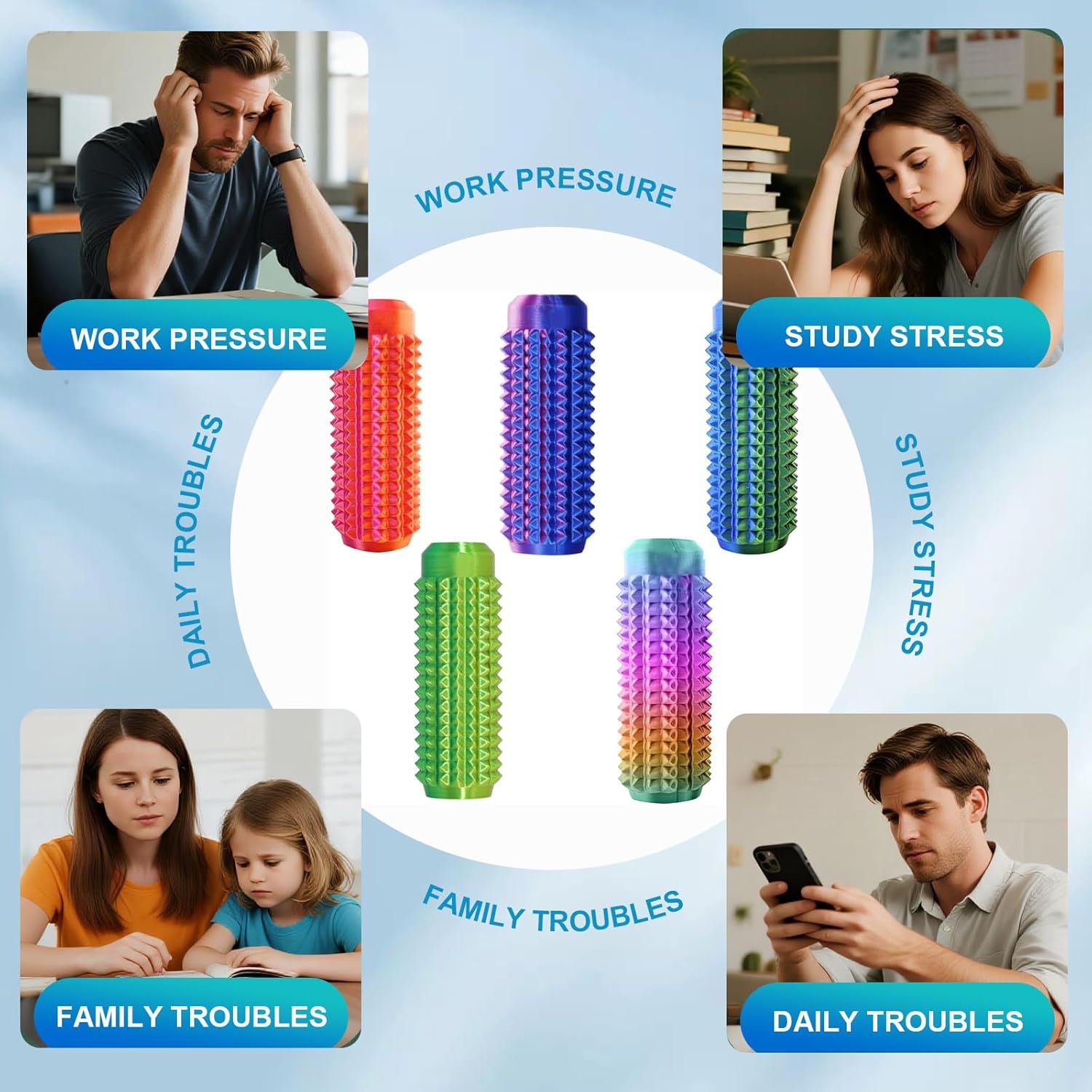 5PC Little Ouchies Fidget Toys Adults, Pain Stim Pocket Sensory Toys for Anxiety and Stress Reduction,Portable Travel Stress Relief Spiky Fidget Keychain (Style-1) - Image 7