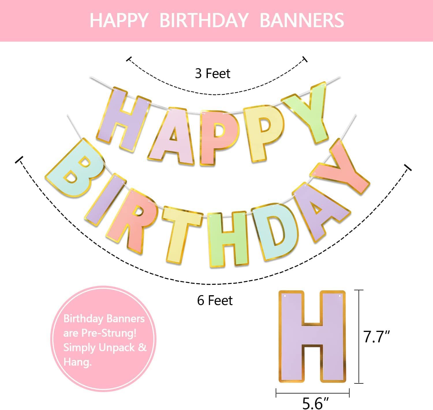 Macaron Birthday Decorations - 20-Pc Set with Pre-Strung Happy Birthday Banner, Tissue Paper, Garland, Swirls | Pastel Party Supplies for Women Girls Baby Shower, Adults Birthday Party Decor - Image 3