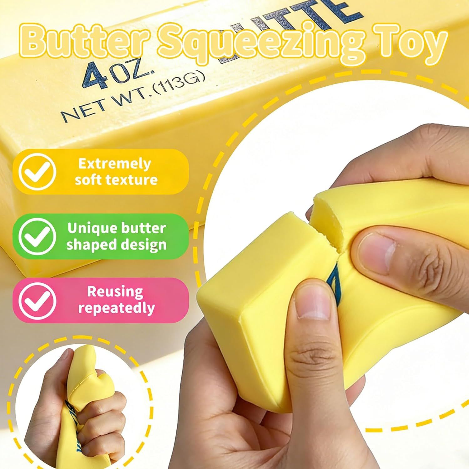 3Pcs Slow Rebound Cute Butter Squeeze Stress Balls, 2026 New Realistic Soft Butter Stick Fidget Toy,Slow Rising Portable Squishy for Adults Anxiety & Stress Relief, Sensory Gifts for Office, Home - Image 5