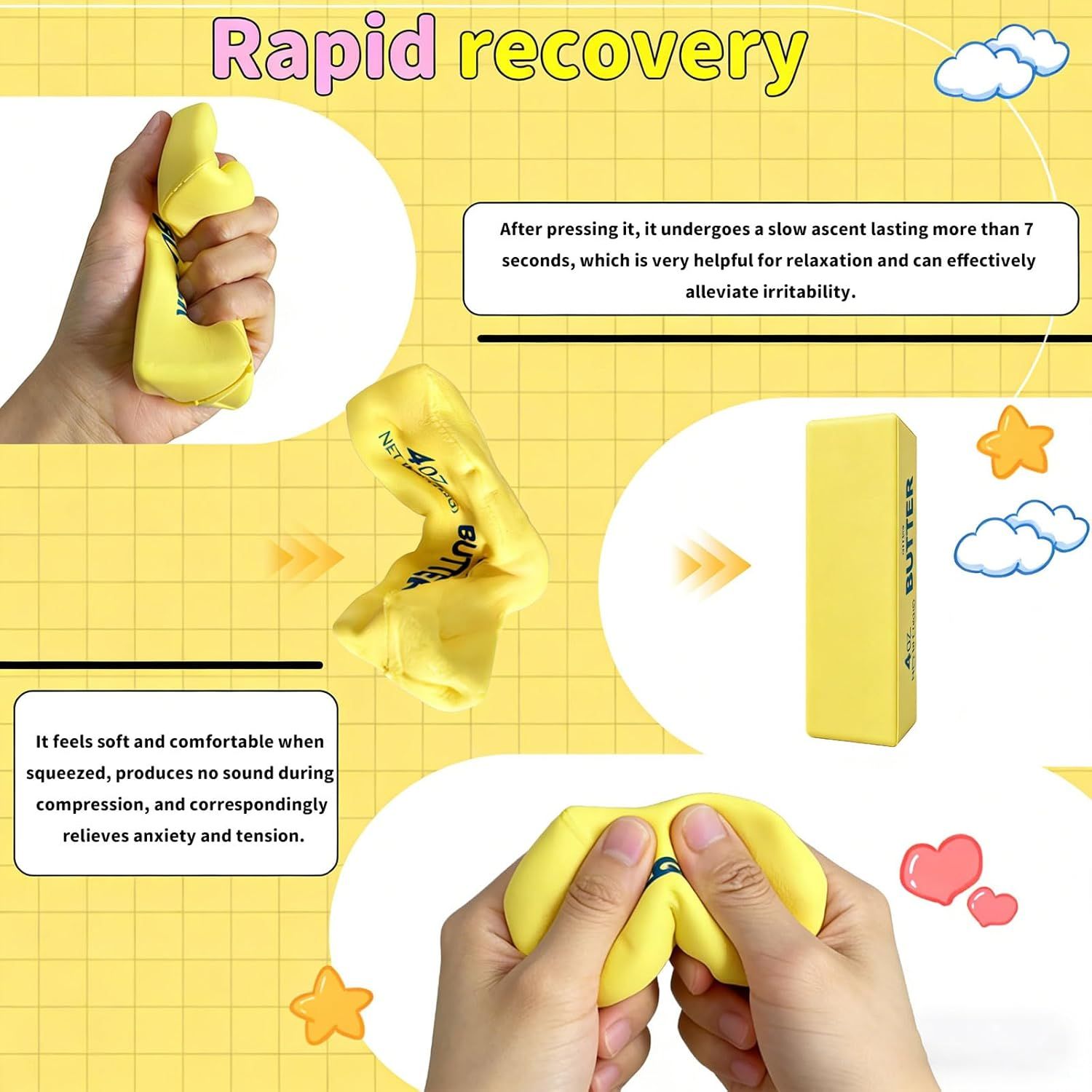 3Pcs Slow Rebound Cute Butter Squeeze Stress Balls, 2026 New Realistic Soft Butter Stick Fidget Toy,Slow Rising Portable Squishy for Adults Anxiety & Stress Relief, Sensory Gifts for Office, Home - Image 6