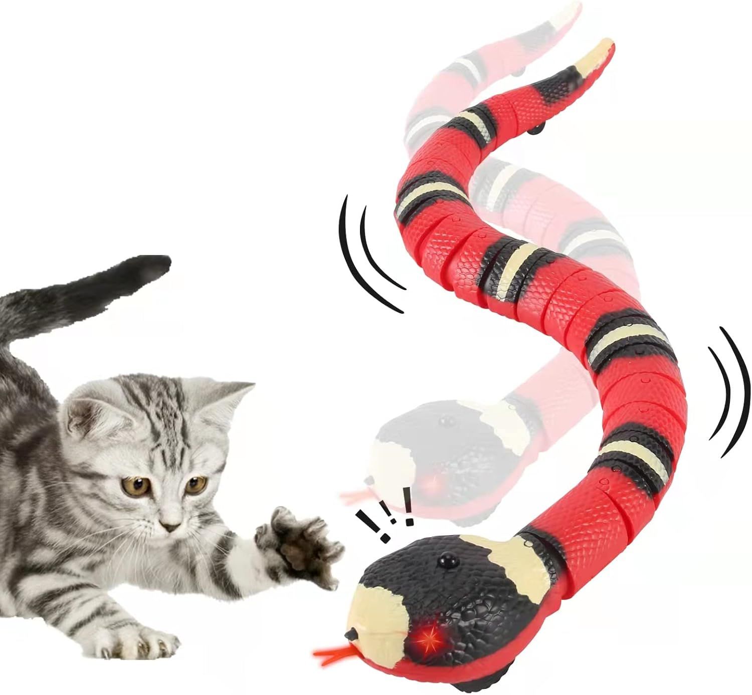 Cat Toys Snake Interactive,Kitten Toys,Realistic Smart Sensing Snake Toy,USB Rechargeable,Automatically Sense Obstacles and Escape,Electric Tricky Snake Cat Toys for Indoor Cats Dogs(Pink snake) - Image 2