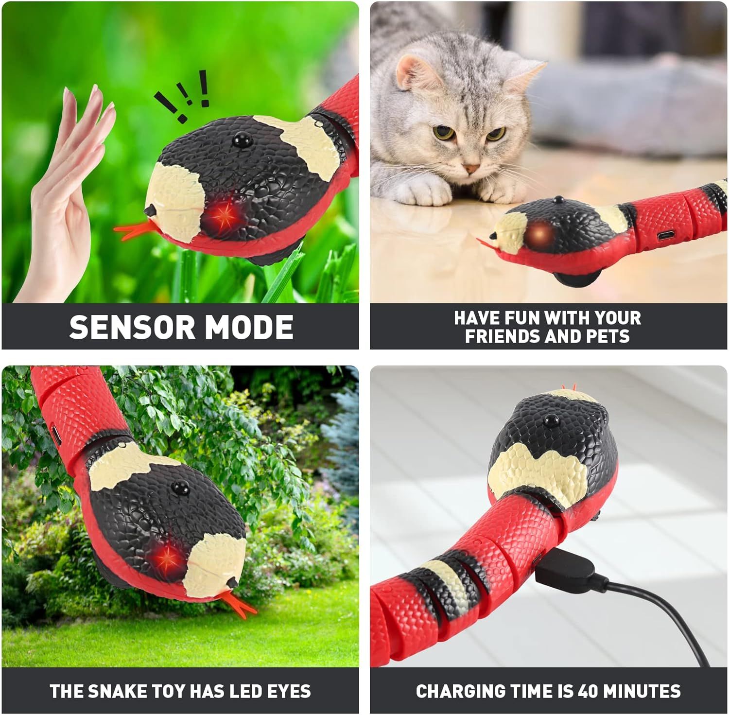 Cat Toys Snake Interactive,Kitten Toys,Realistic Smart Sensing Snake Toy,USB Rechargeable,Automatically Sense Obstacles and Escape,Electric Tricky Snake Cat Toys for Indoor Cats Dogs(Pink snake) - Image 3