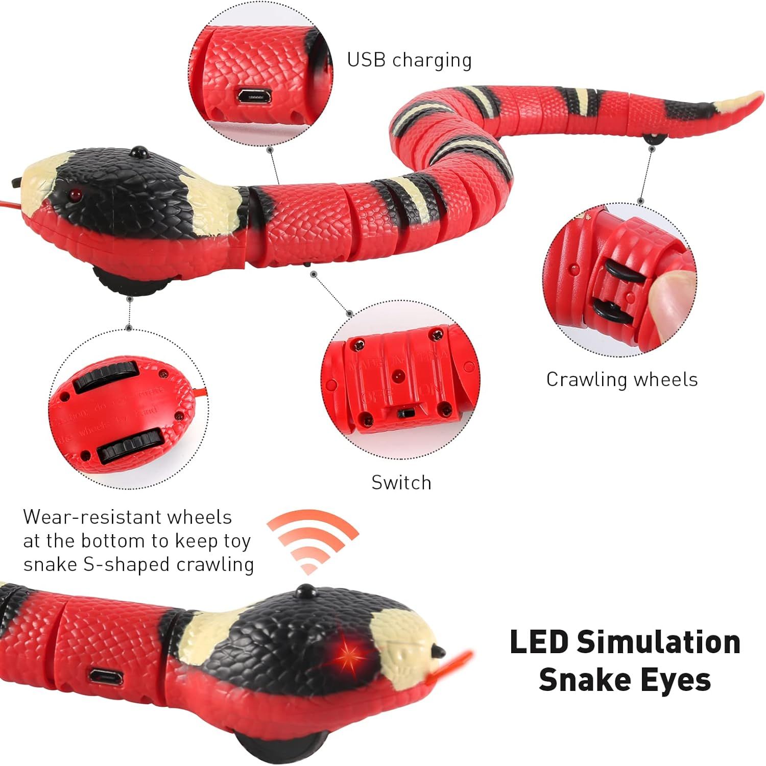Cat Toys Snake Interactive,Kitten Toys,Realistic Smart Sensing Snake Toy,USB Rechargeable,Automatically Sense Obstacles and Escape,Electric Tricky Snake Cat Toys for Indoor Cats Dogs(Pink snake) - Image 6