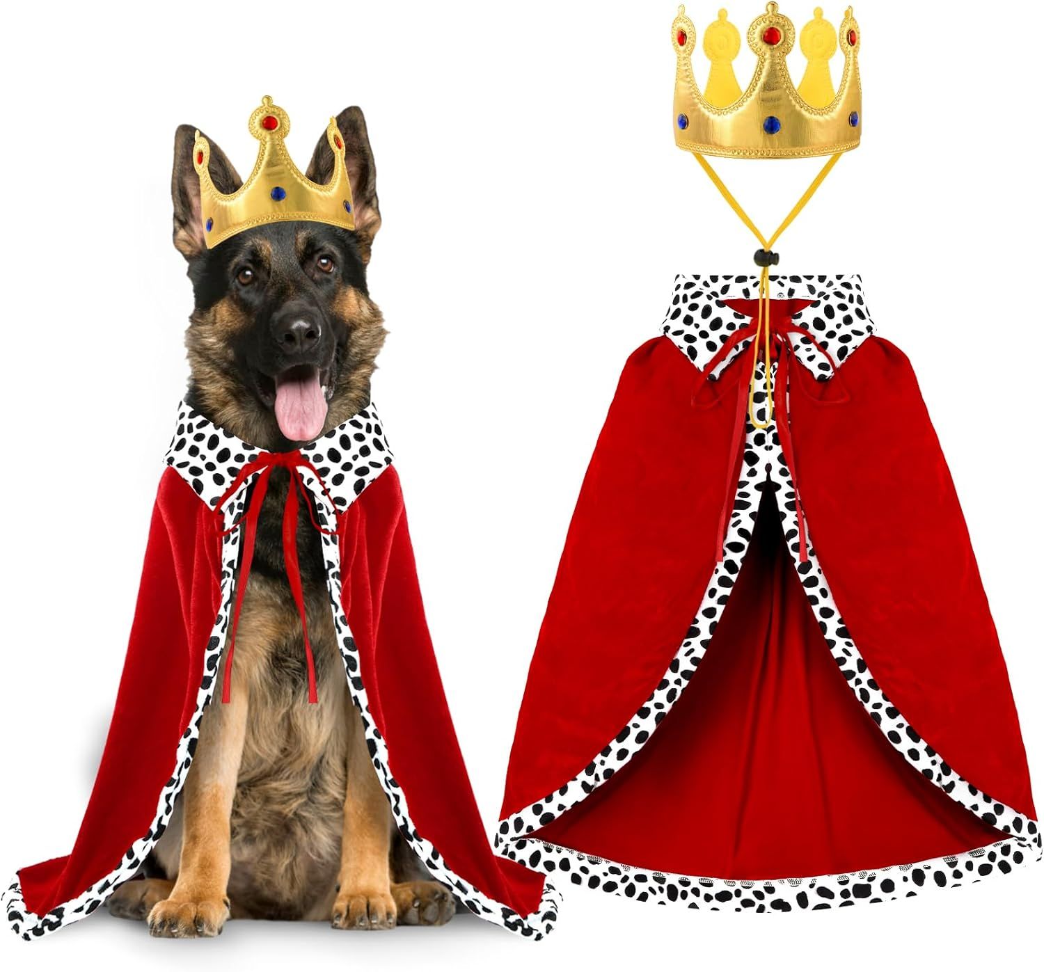 Halloween Dog King Cloak Costume,Cute Funny Halloween Dog King Cape with Crown Adjustable Pet King Cloak for Large Dogs Cats Cosplay Party Supplies Accessories (L) - Image 2