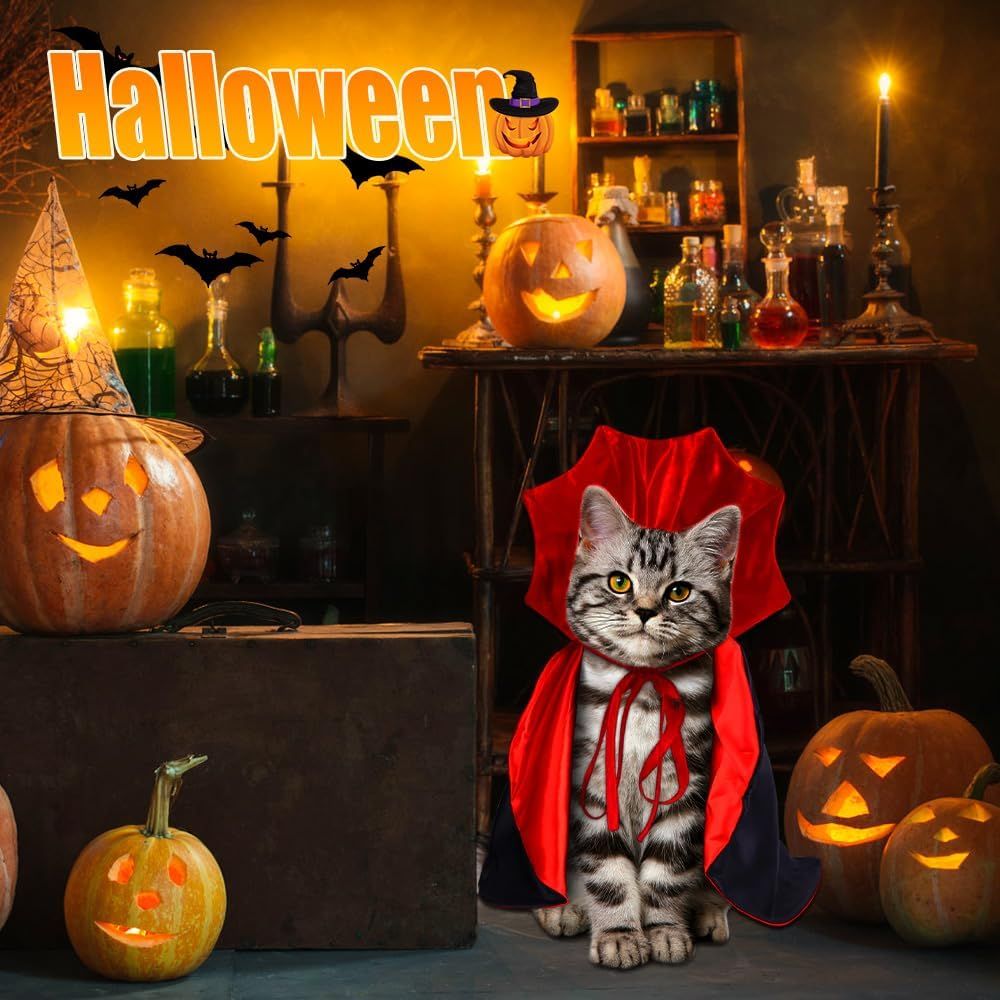 Halloween Pet Cape Costume - Vampire Cloak, Wizard Outfit, Witch Cosplay Apparel, Party Costumes for Small Medium Dogs and Cats - Pet Supplies Accessories - Image 4