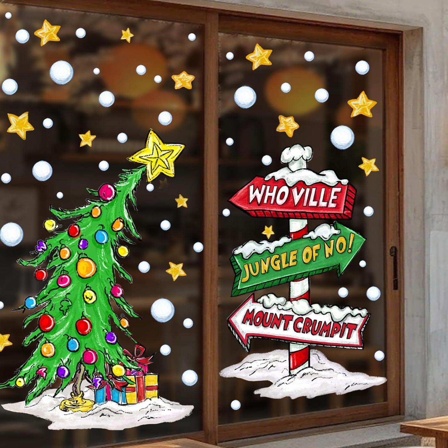 Christmas Window Clings Decorations,Extra Large Reusable Decals Rustic Curved Christmas Tree Arrow Yard Sign Stickers for Xmas Winter Holiday Home Office Party Glass Decor - Image 2
