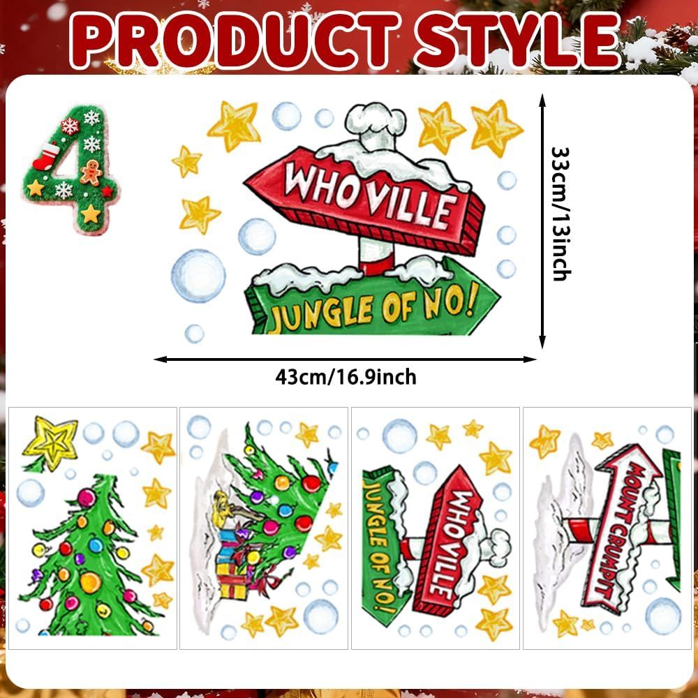 Christmas Window Clings Decorations,Extra Large Reusable Decals Rustic Curved Christmas Tree Arrow Yard Sign Stickers for Xmas Winter Holiday Home Office Party Glass Decor - Image 3