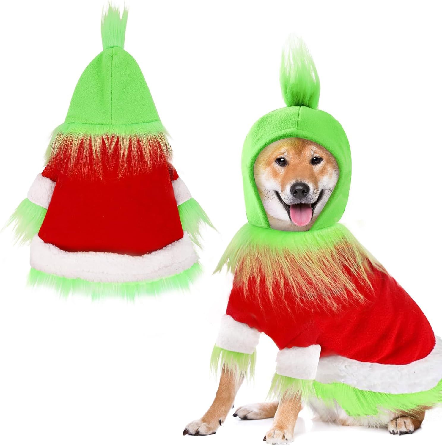 Dog Christmas Outfit，Christmas Pet Clothes Green Classic Dog Hoodie Shirt Cosplay Apparel Christmas Party Cosplay Costume Pet Supplies Accessories for Small Dogs and Cats - Image 2