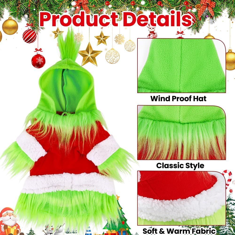 Dog Christmas Outfit，Christmas Pet Clothes Green Classic Dog Hoodie Shirt Cosplay Apparel Christmas Party Cosplay Costume Pet Supplies Accessories for Small Dogs and Cats - Image 3