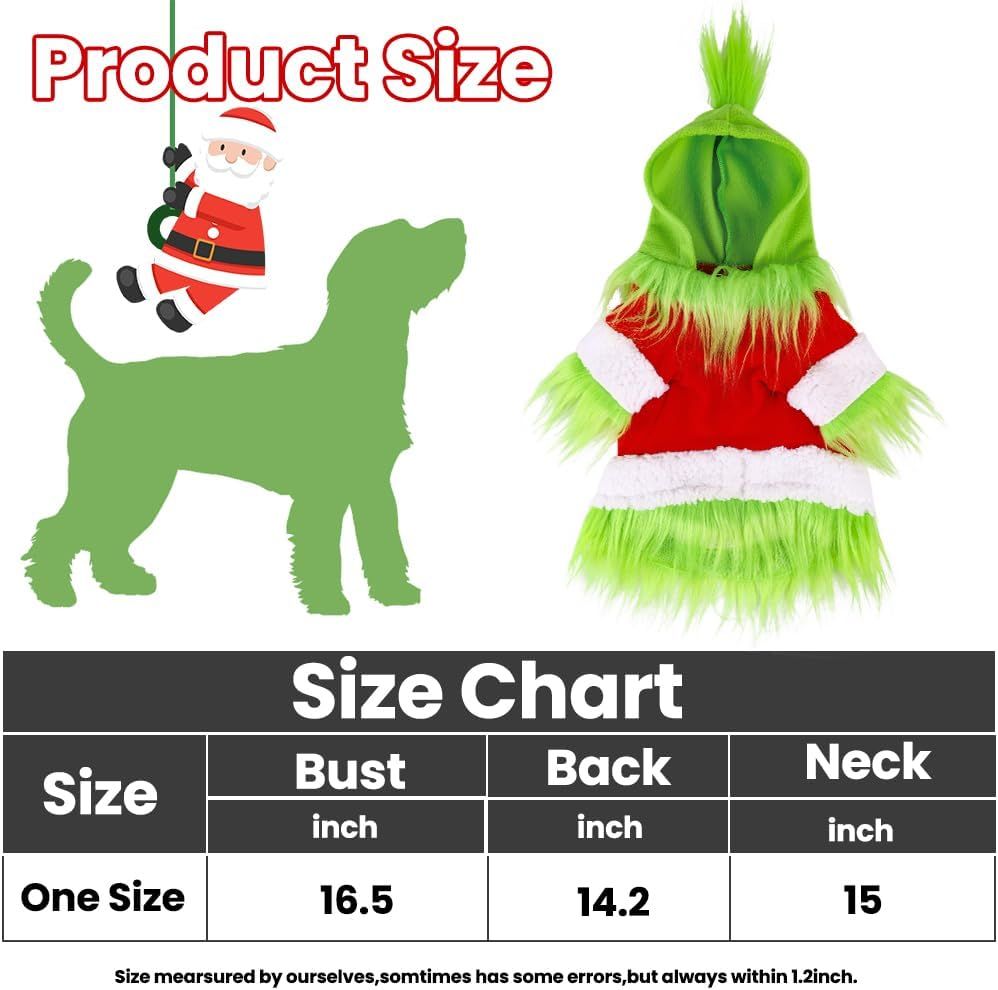 Dog Christmas Outfit，Christmas Pet Clothes Green Classic Dog Hoodie Shirt Cosplay Apparel Christmas Party Cosplay Costume Pet Supplies Accessories for Small Dogs and Cats - Image 4