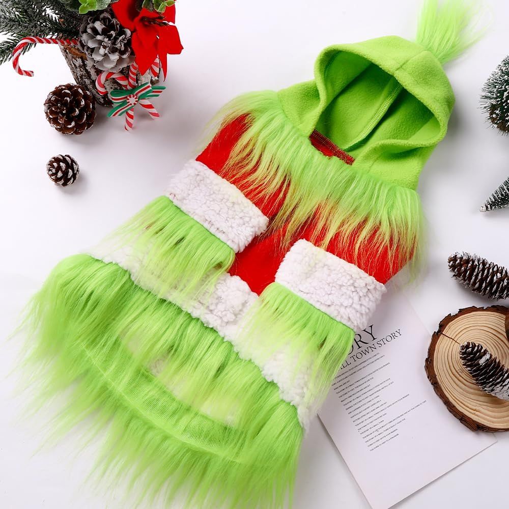 Dog Christmas Outfit，Christmas Pet Clothes Green Classic Dog Hoodie Shirt Cosplay Apparel Christmas Party Cosplay Costume Pet Supplies Accessories for Small Dogs and Cats - Image 5