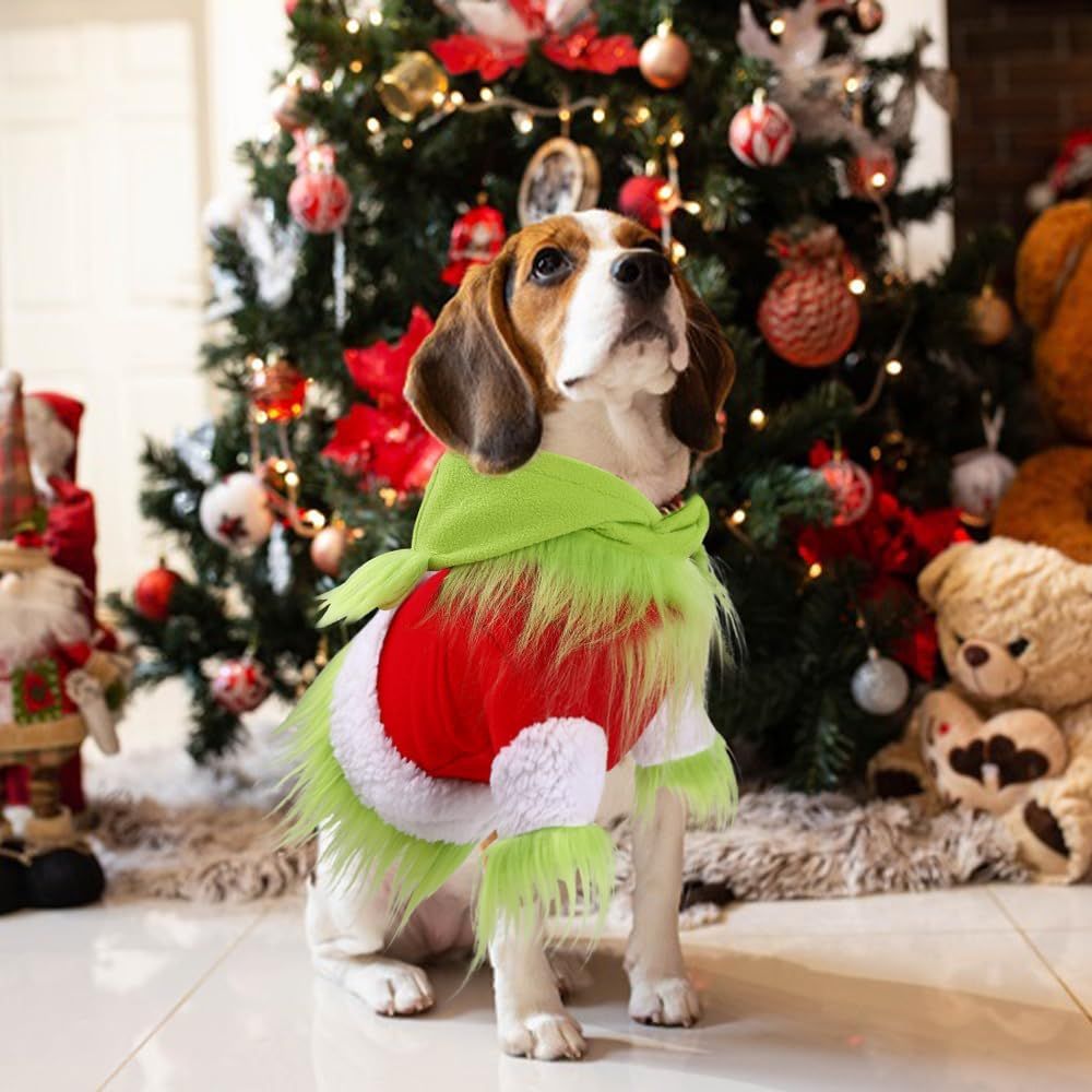 Dog Christmas Outfit，Christmas Pet Clothes Green Classic Dog Hoodie Shirt Cosplay Apparel Christmas Party Cosplay Costume Pet Supplies Accessories for Small Dogs and Cats - Image 6