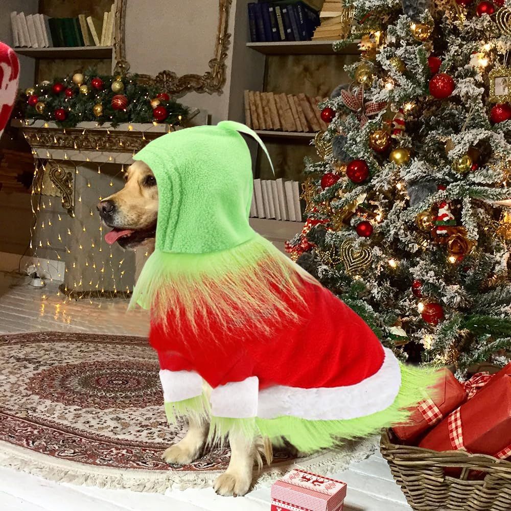 Dog Christmas Outfit，Christmas Pet Clothes Green Classic Dog Hoodie Shirt Cosplay Apparel Christmas Party Cosplay Costume Pet Supplies Accessories for Small Dogs and Cats - Image 7