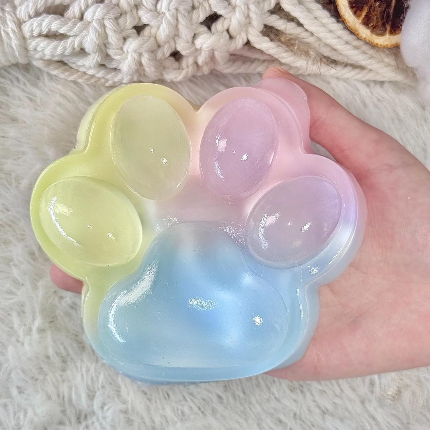 Big Taba Squishy Cat Paw, 5 in Large Paw Squeeze Toy for Stress Relief and Relax, Sticky Squishies Fidget Toys for Party Favors Novelty Things Birthday Gift (Tri-Color) - Image 2