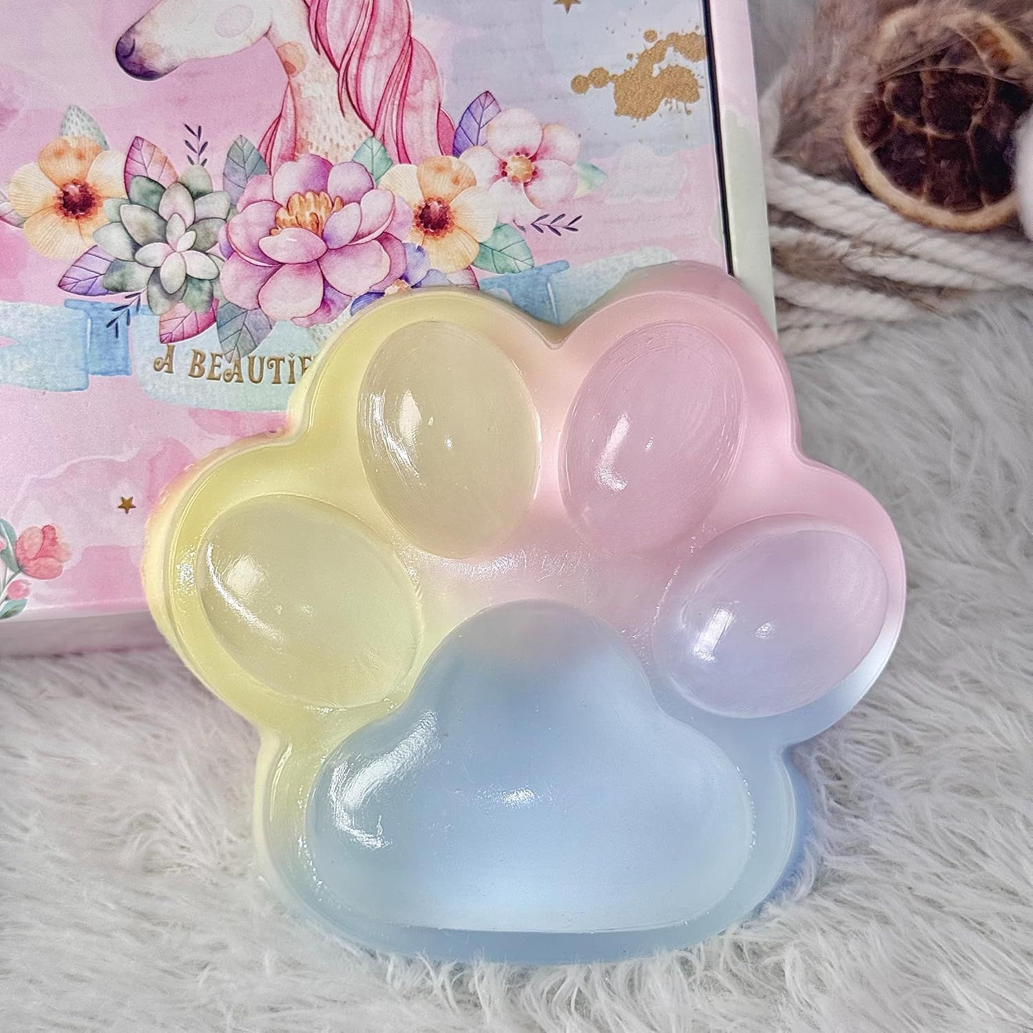 Big Taba Squishy Cat Paw, 5 in Large Paw Squeeze Toy for Stress Relief and Relax, Sticky Squishies Fidget Toys for Party Favors Novelty Things Birthday Gift (Tri-Color) - Image 4