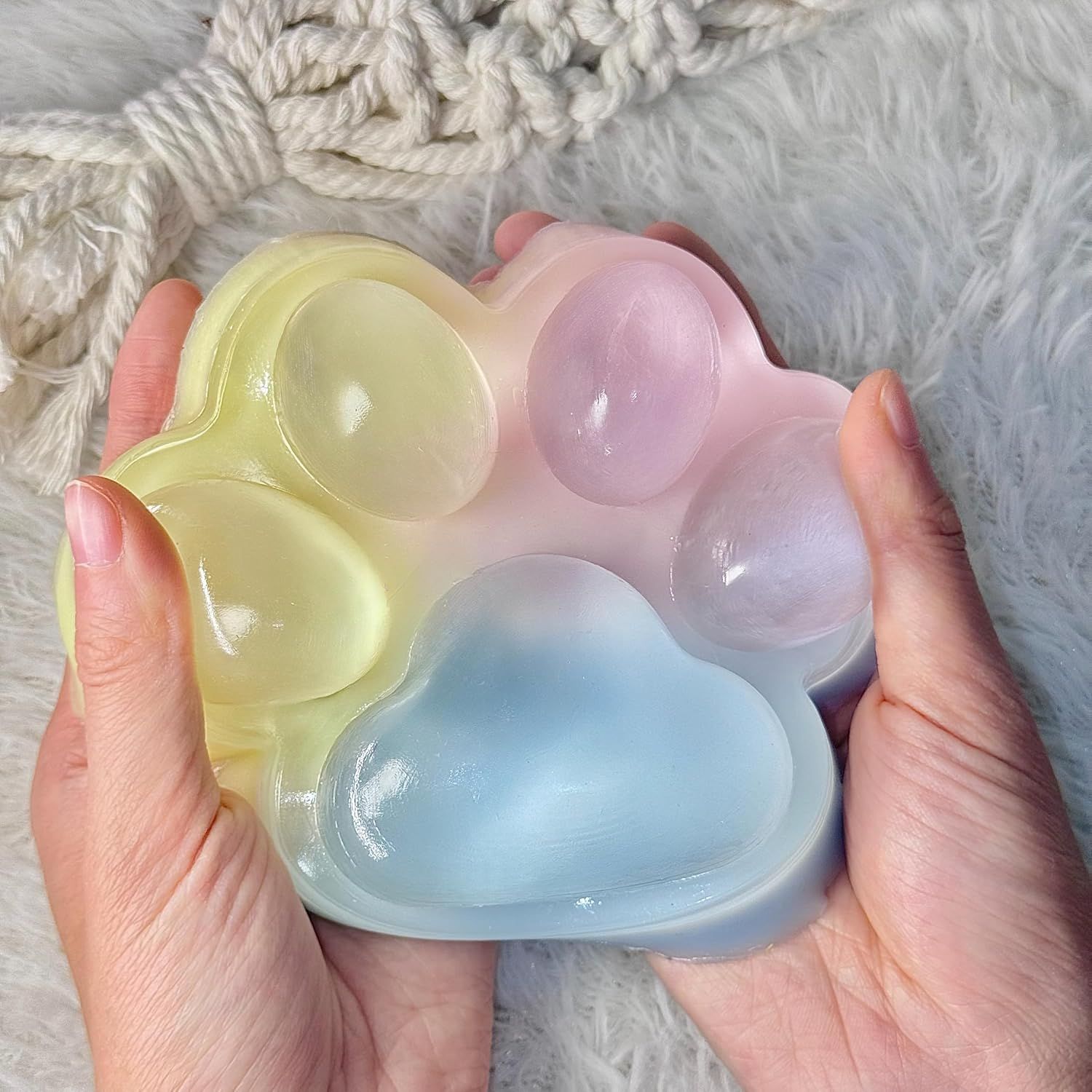 Big Taba Squishy Cat Paw, 5 in Large Paw Squeeze Toy for Stress Relief and Relax, Sticky Squishies Fidget Toys for Party Favors Novelty Things Birthday Gift (Tri-Color) - Image 7