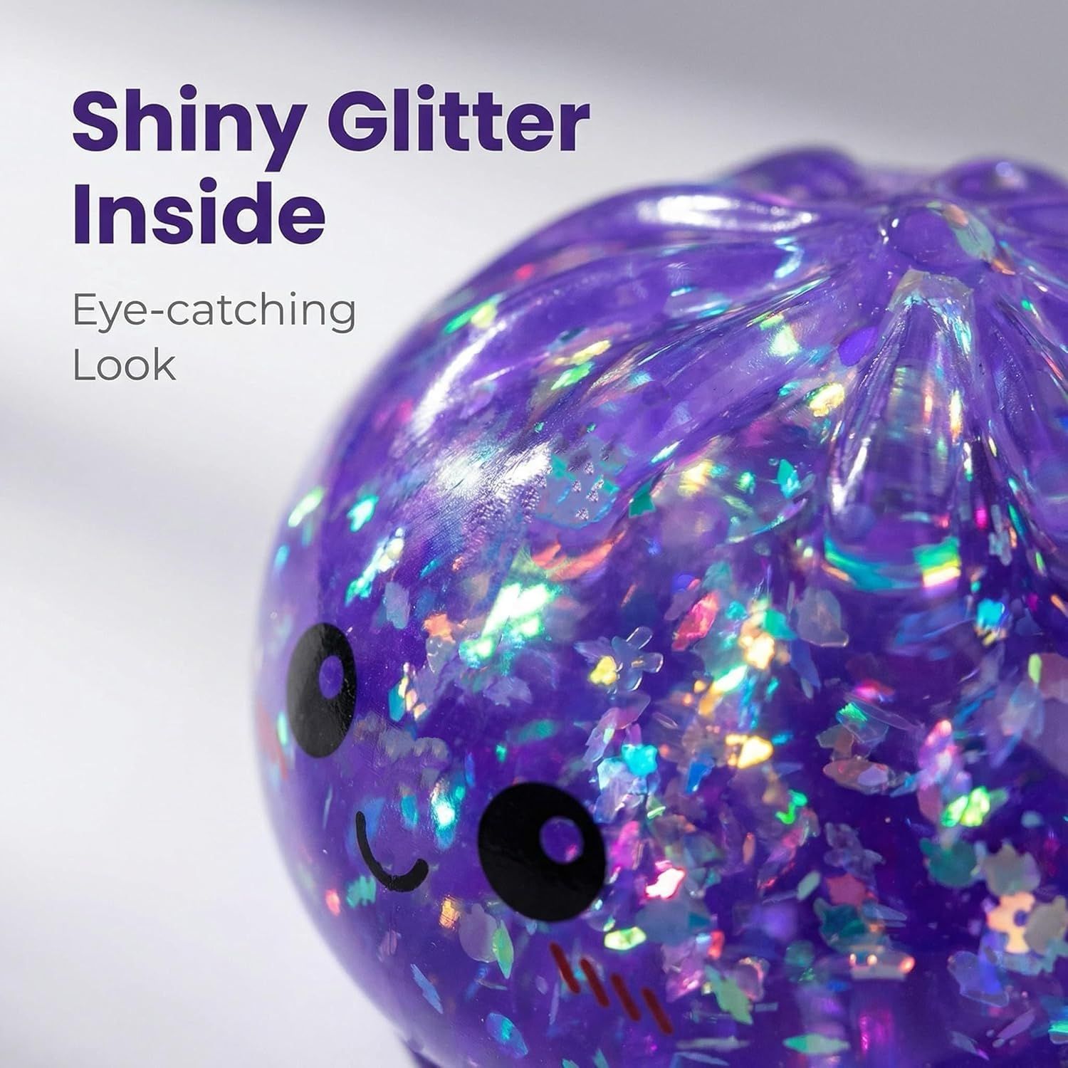 Glitter Dumpling Squishy Toy Dumpling Stress Ball with Steamer Case, Stress Relief Fidget Toy for Adults, Cute Squeeze Desk Toy Portable Toy Gift Idea (Shimmer Pink) - Image 3